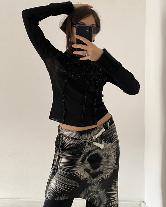Sheer patchwork turleneck top