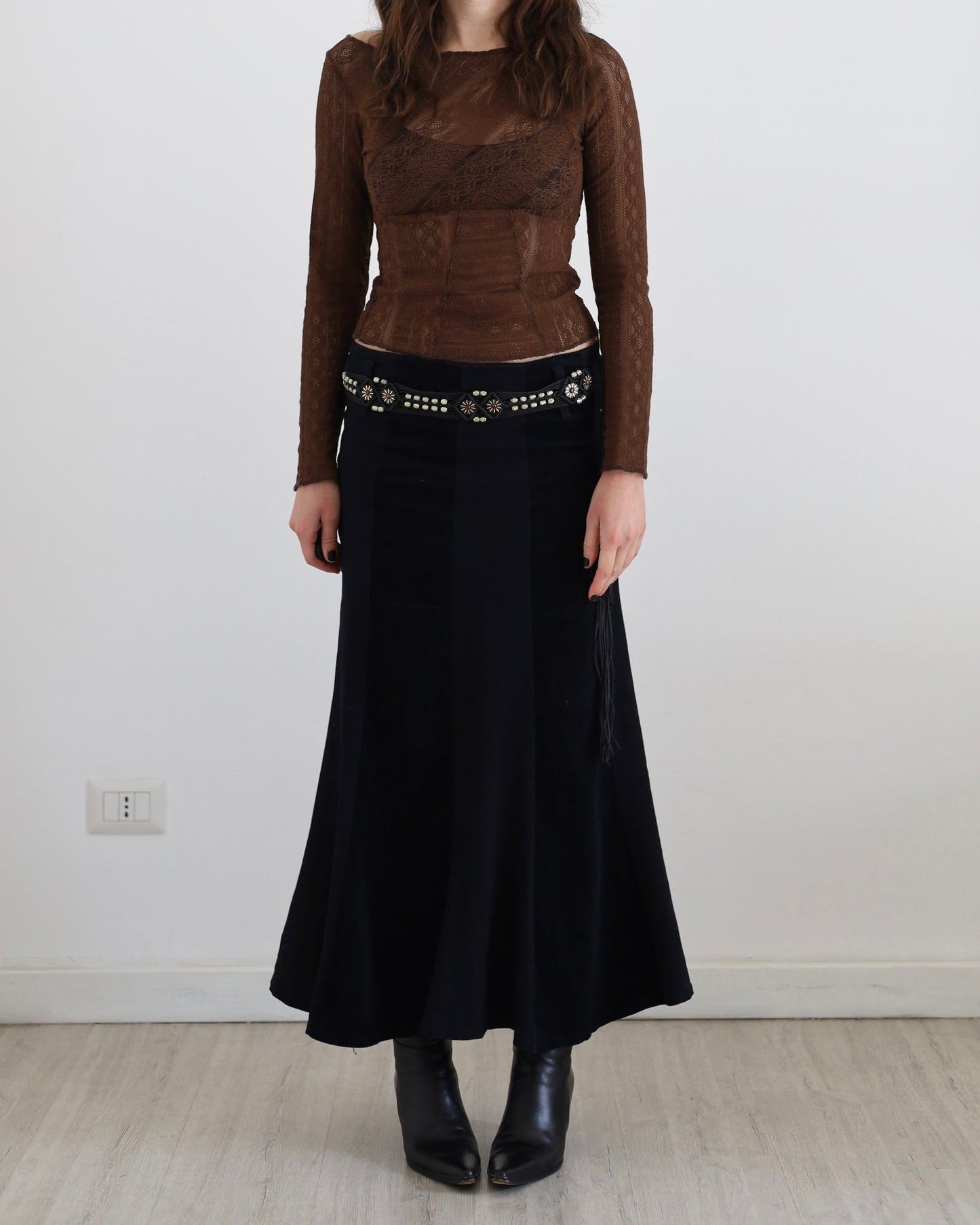 Maxi skirt with embellished belt