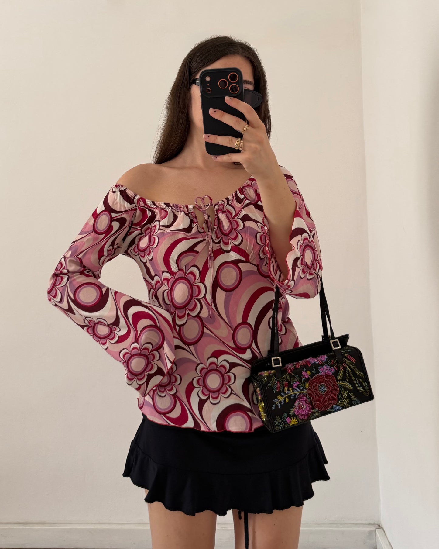 y2k flower print long sleeves top