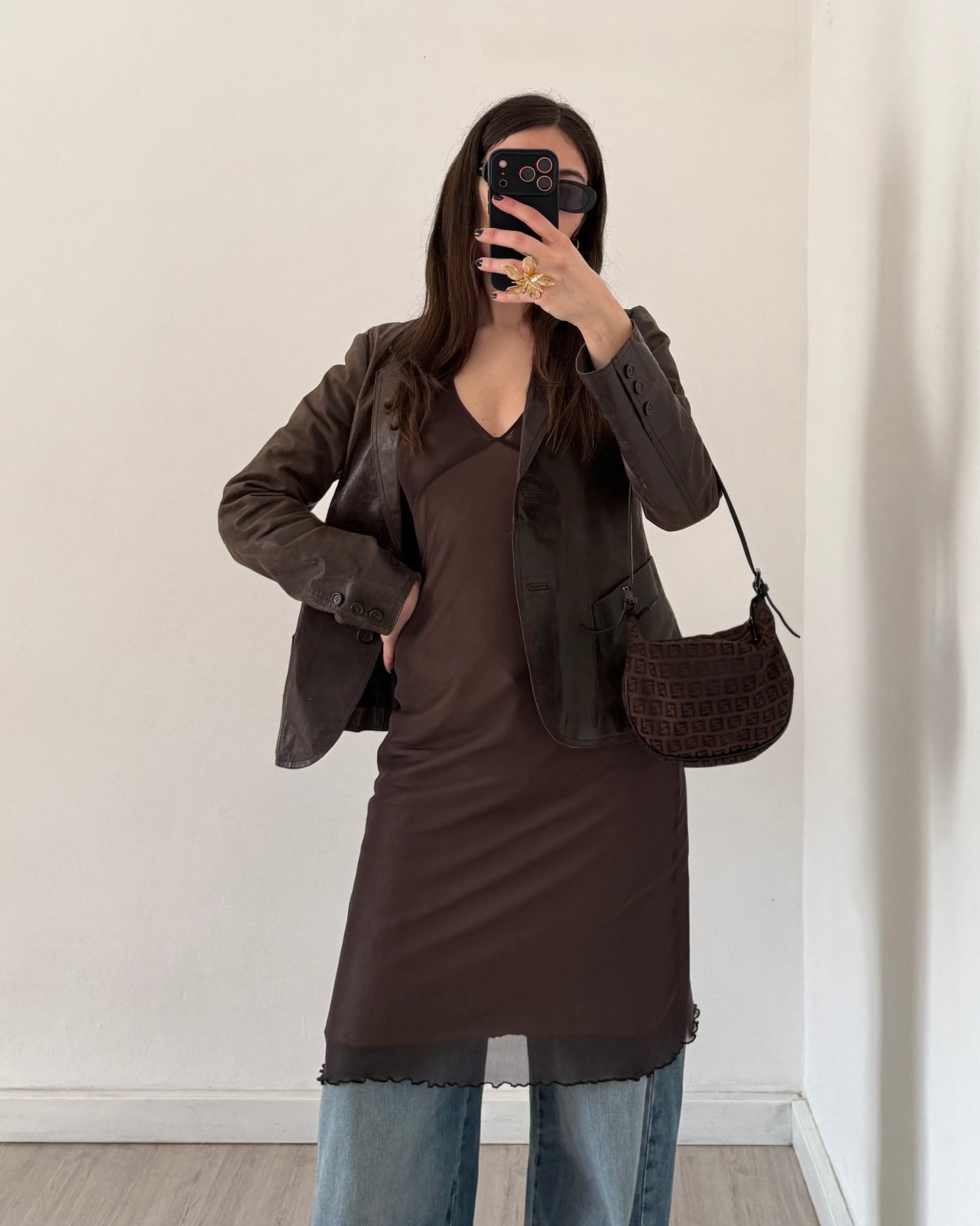 Brown micro mesh dress