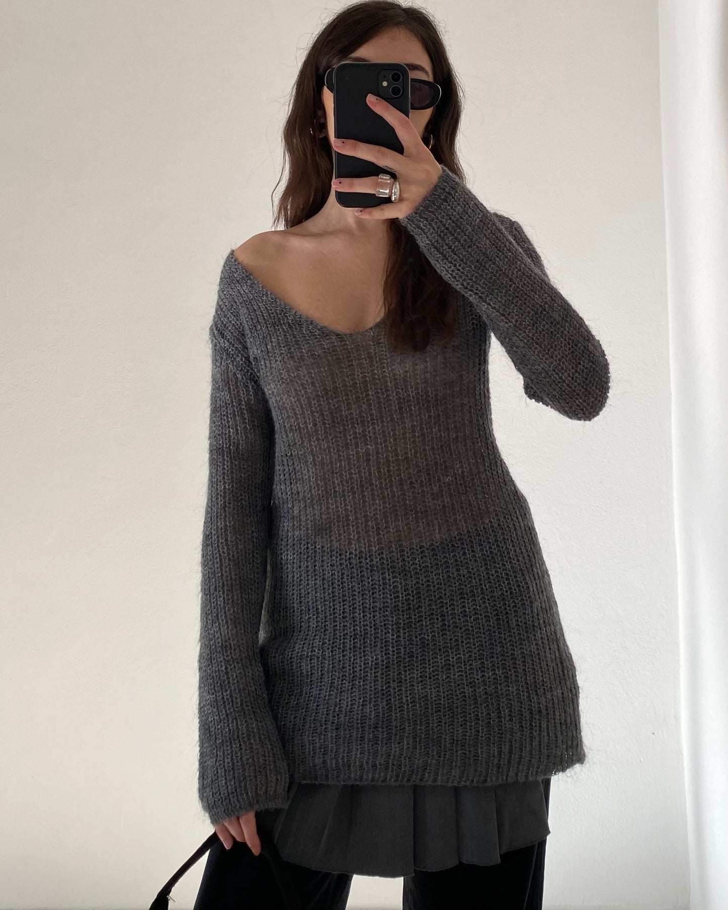 Mohair knit top with satin ribbon