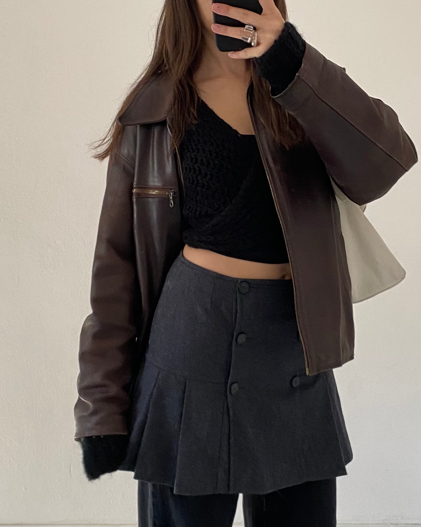 Wool pleated mini skirt