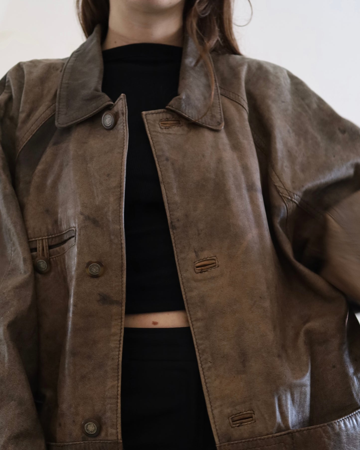 Brown distressed leather jacket