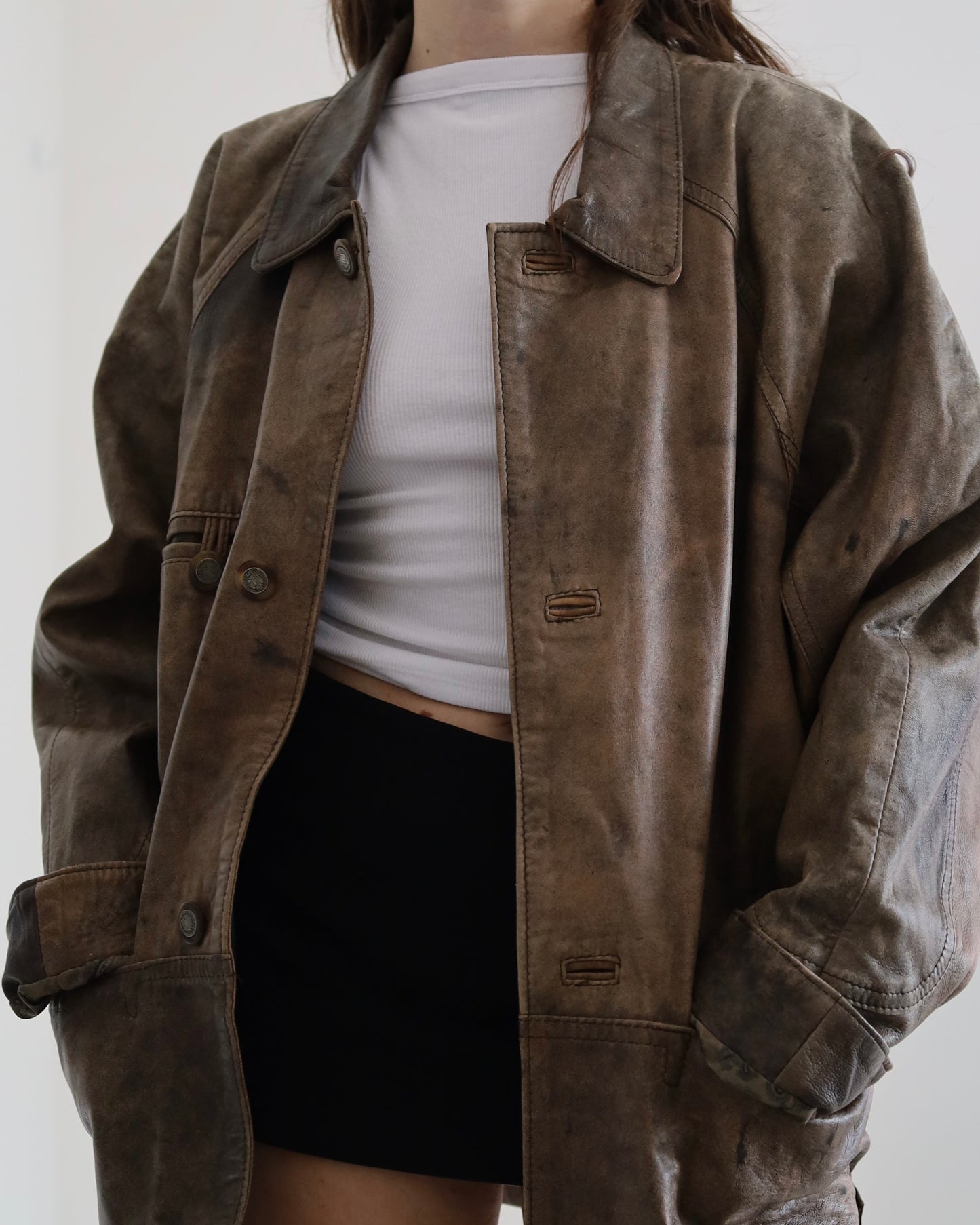 Brown distressed leather jacket