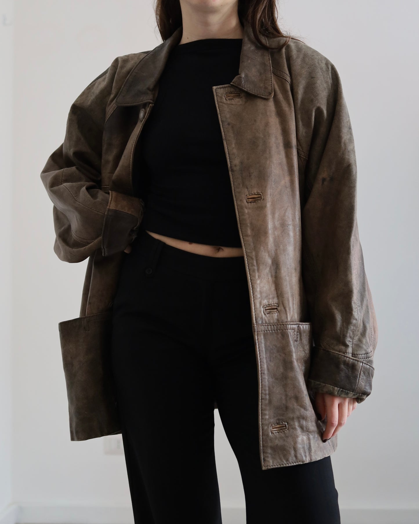 Brown distressed leather jacket