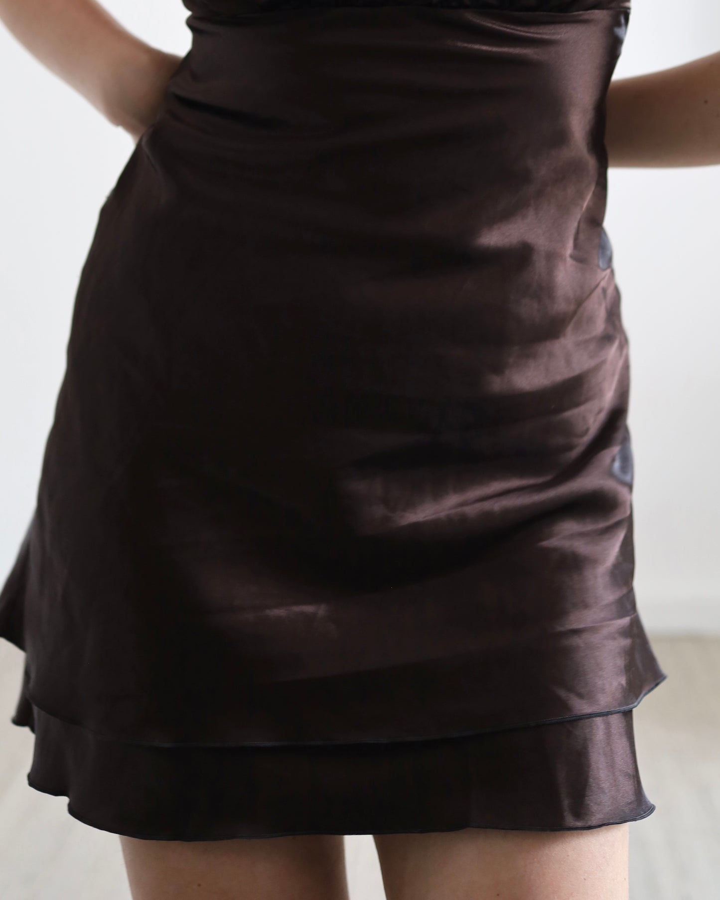 Brown satin mini dress