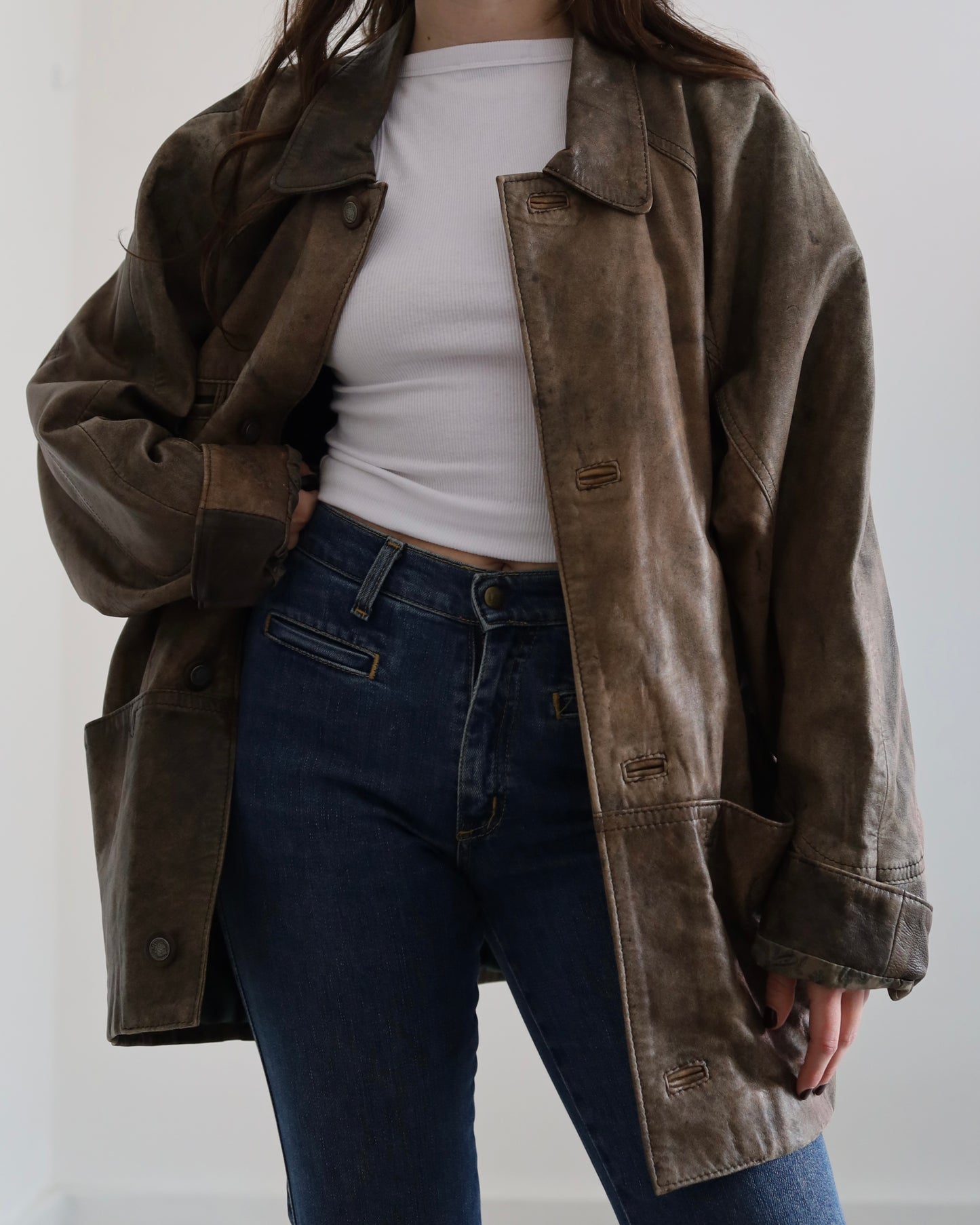 Brown distressed leather jacket