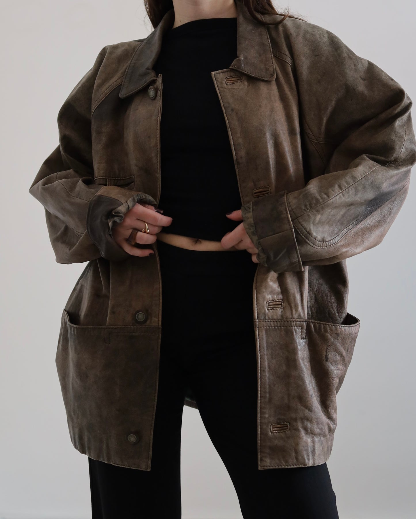 Brown distressed leather jacket