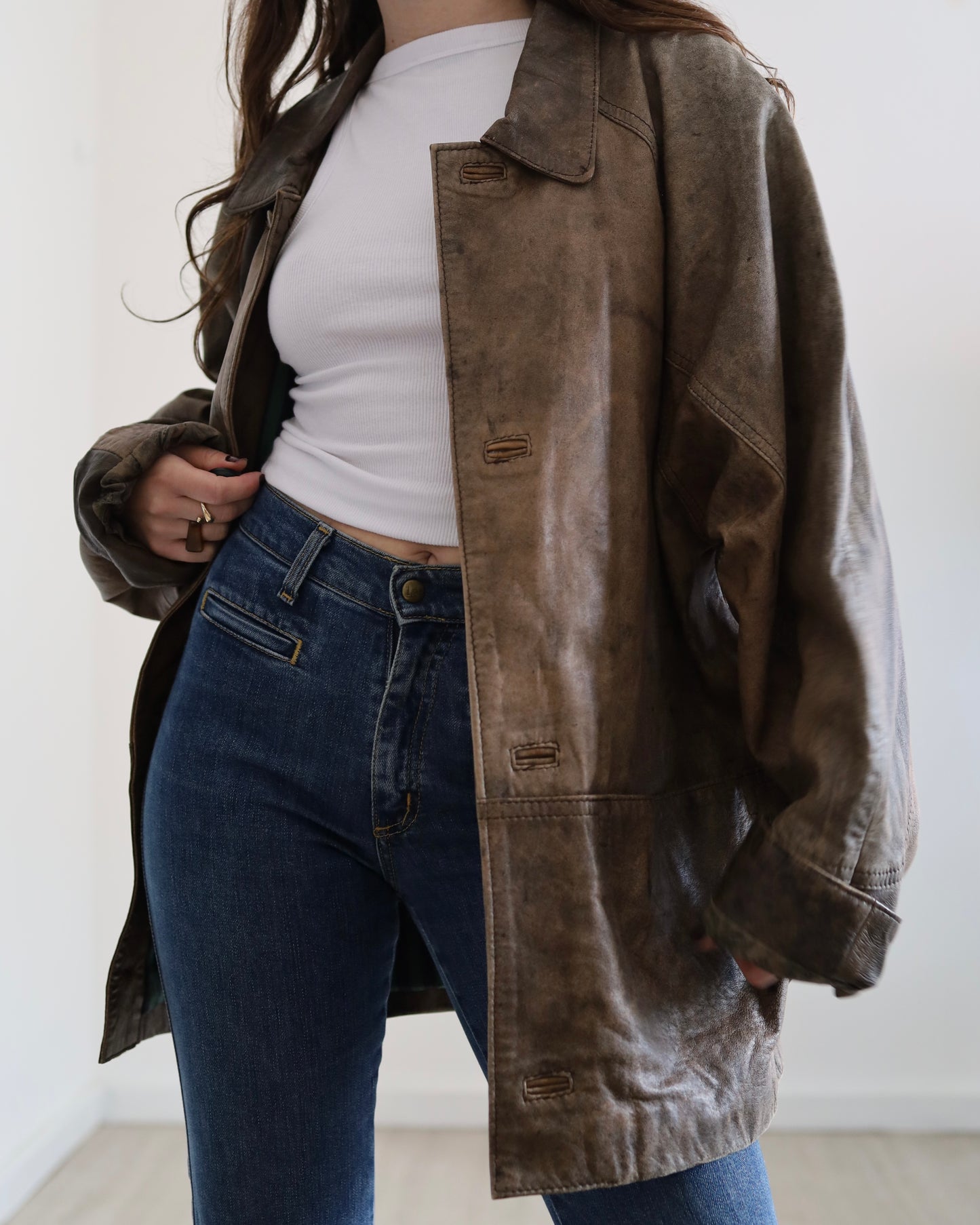 Brown distressed leather jacket