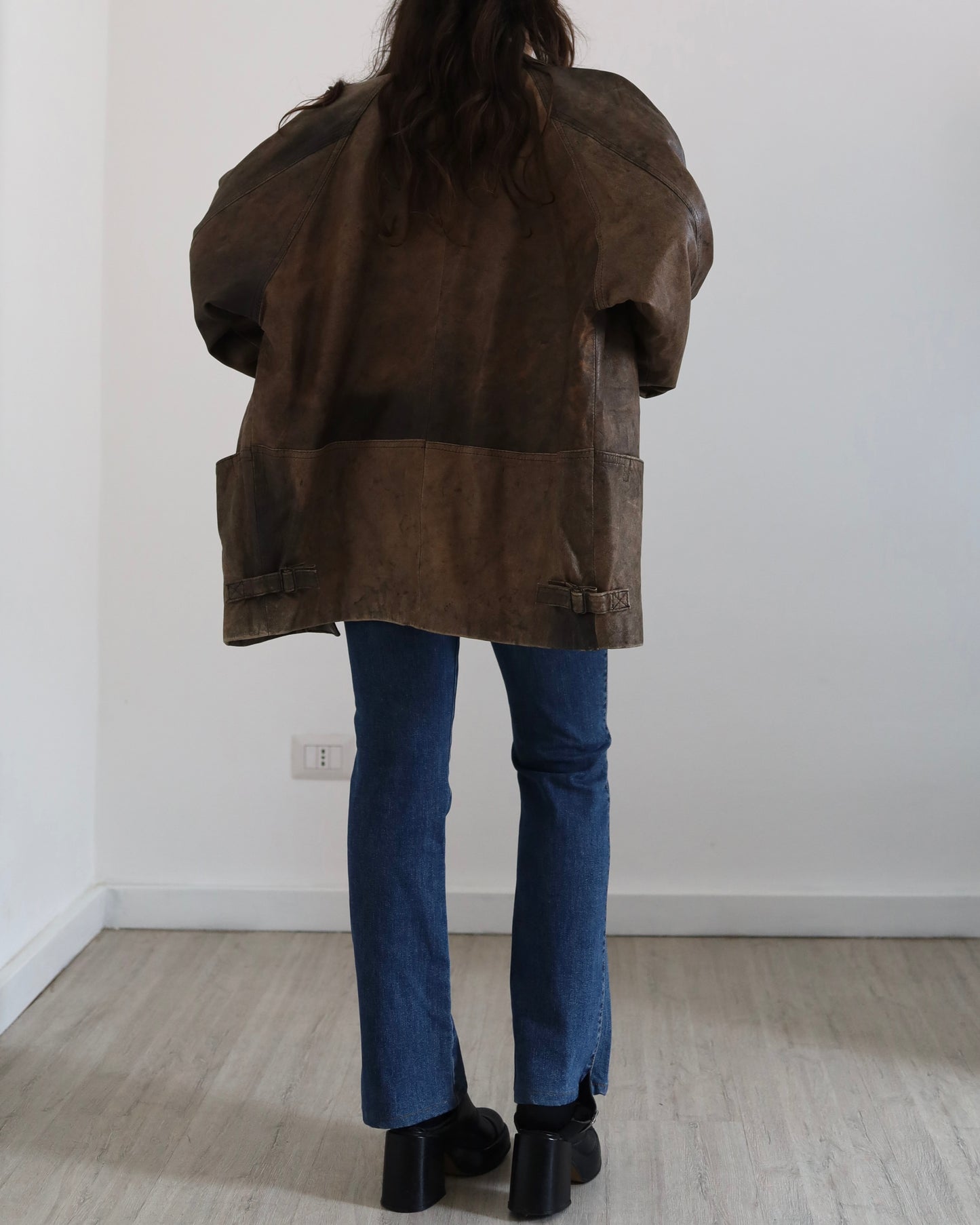 Brown distressed leather jacket