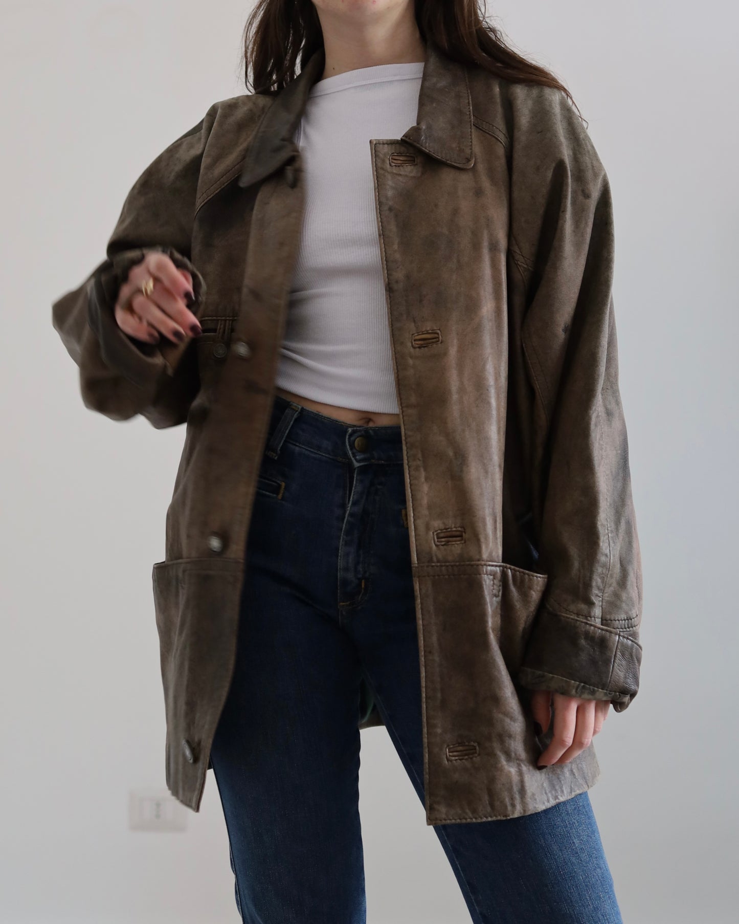 Brown distressed leather jacket