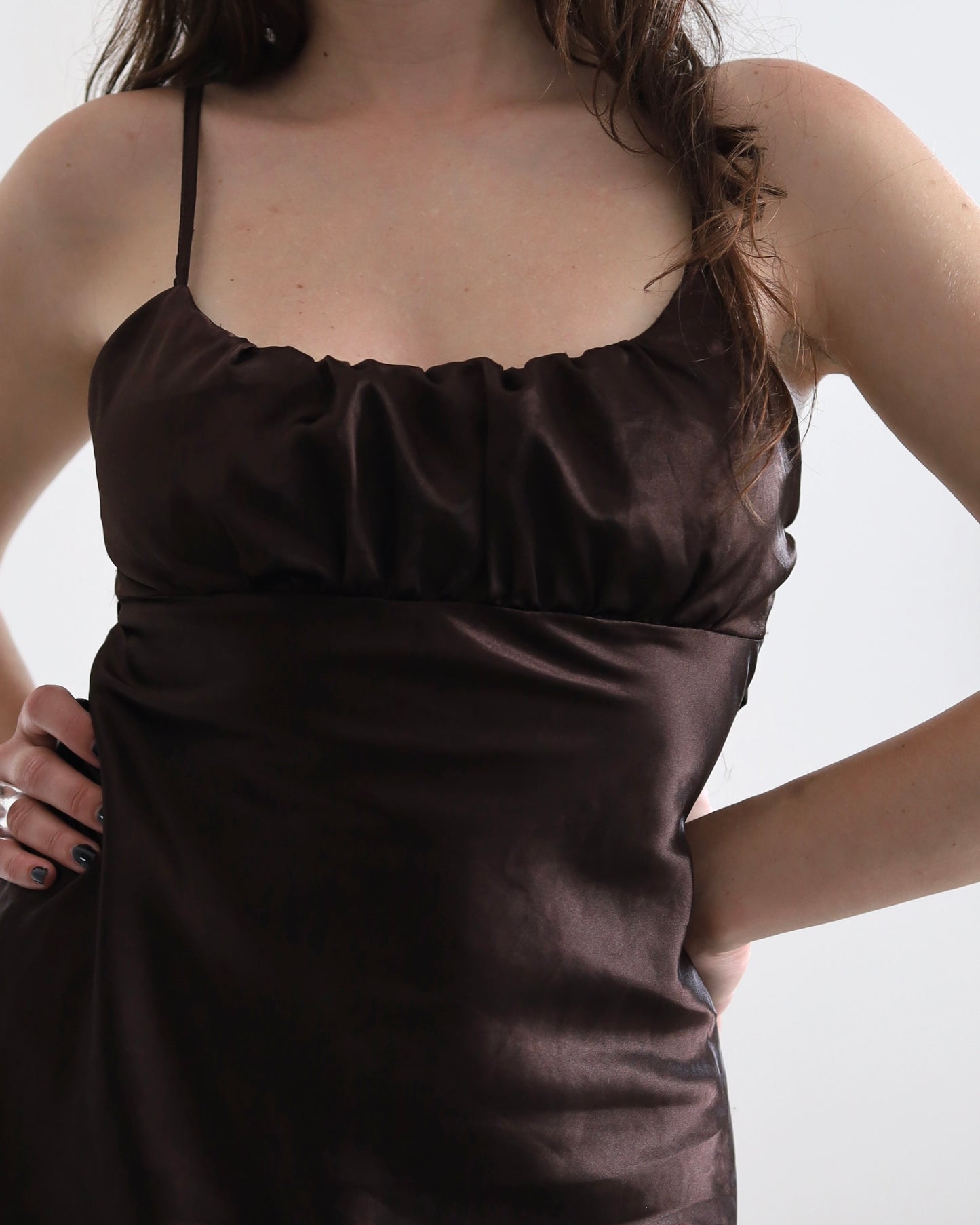 Brown satin mini dress