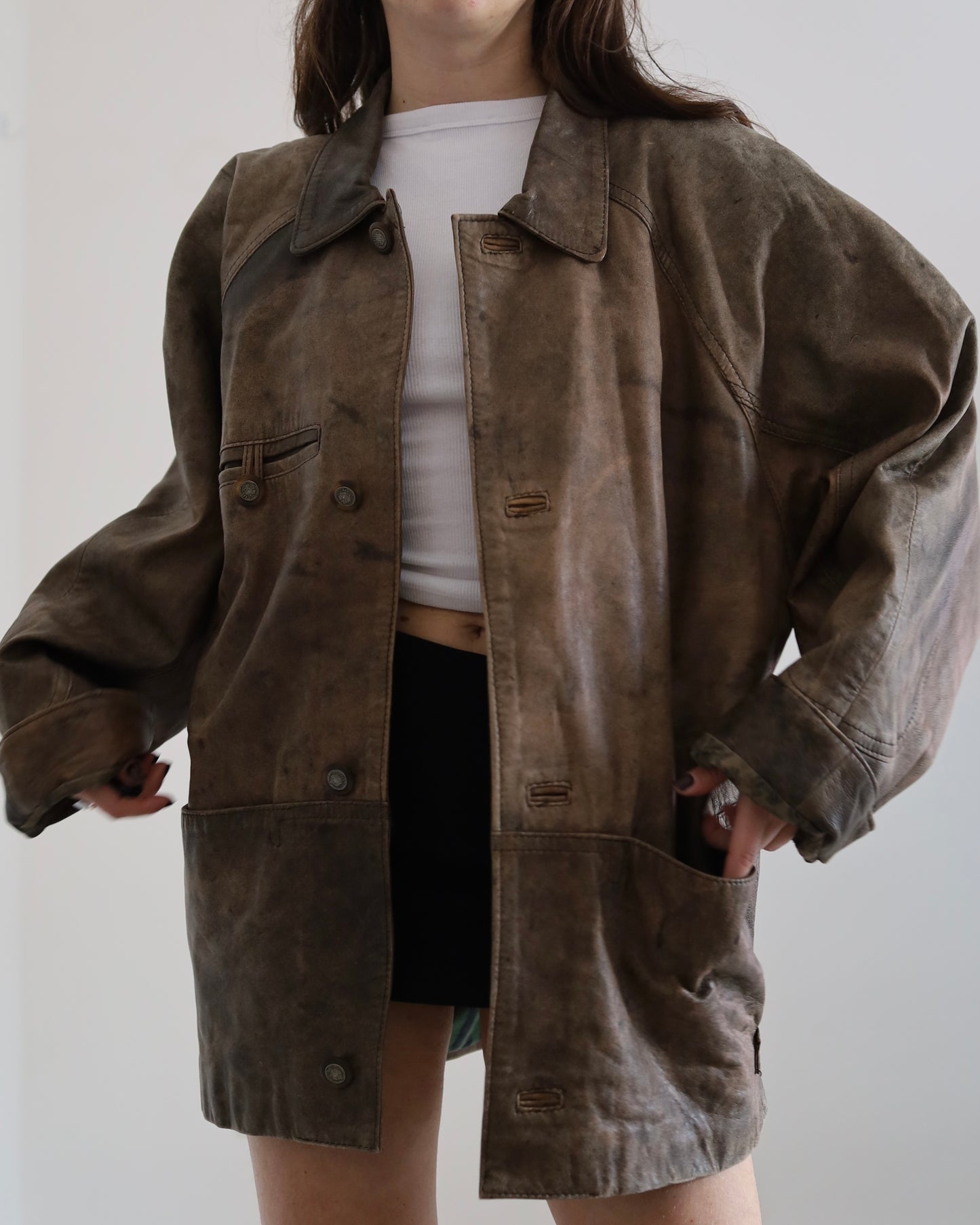 Brown distressed leather jacket