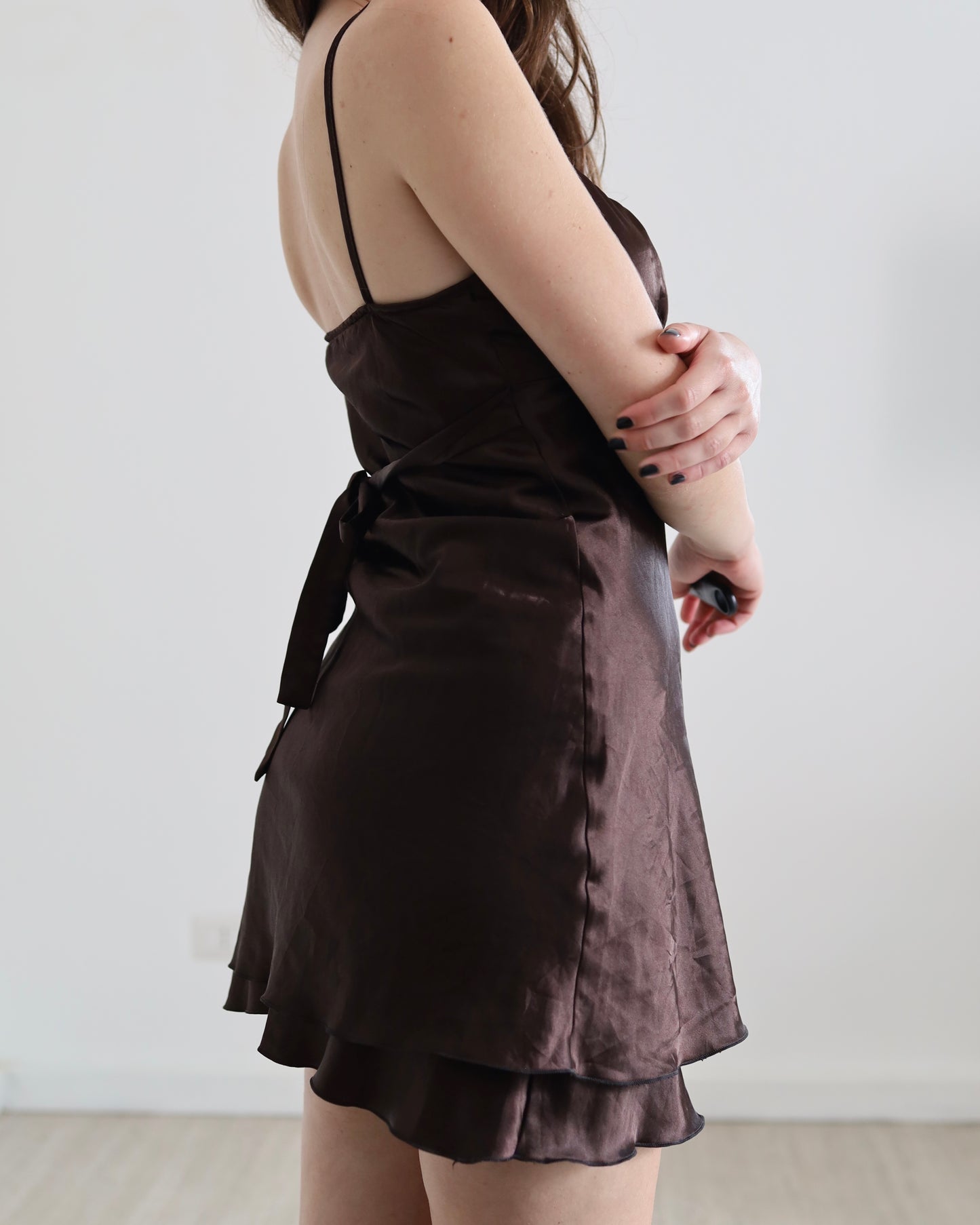 Brown satin mini dress