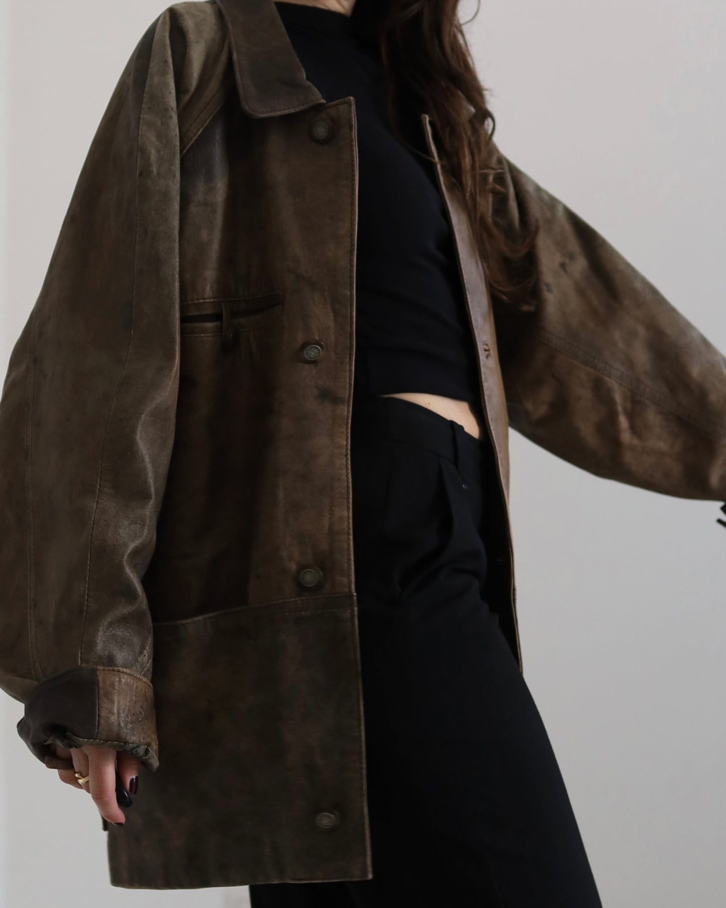 Brown distressed leather jacket