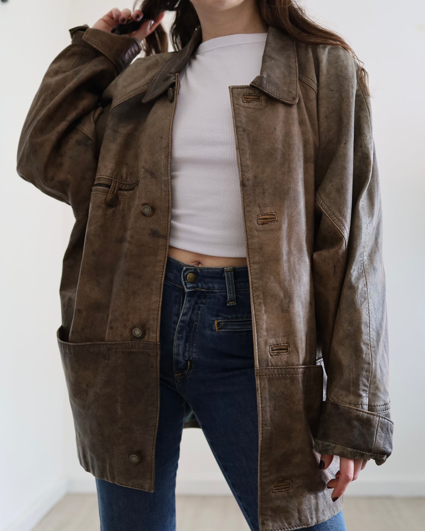 Brown distressed leather jacket