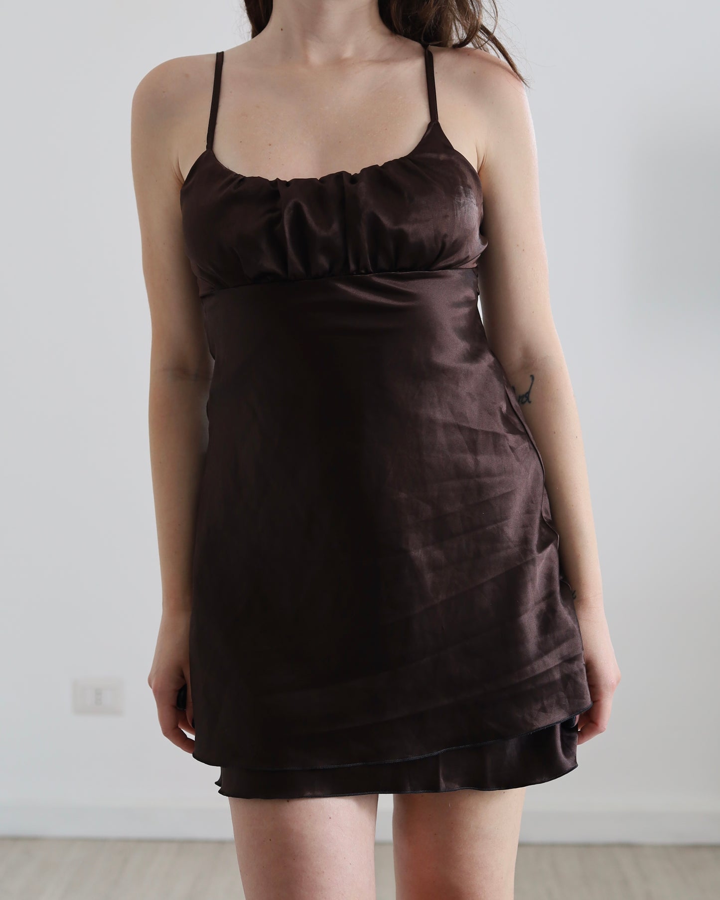 Brown satin mini dress