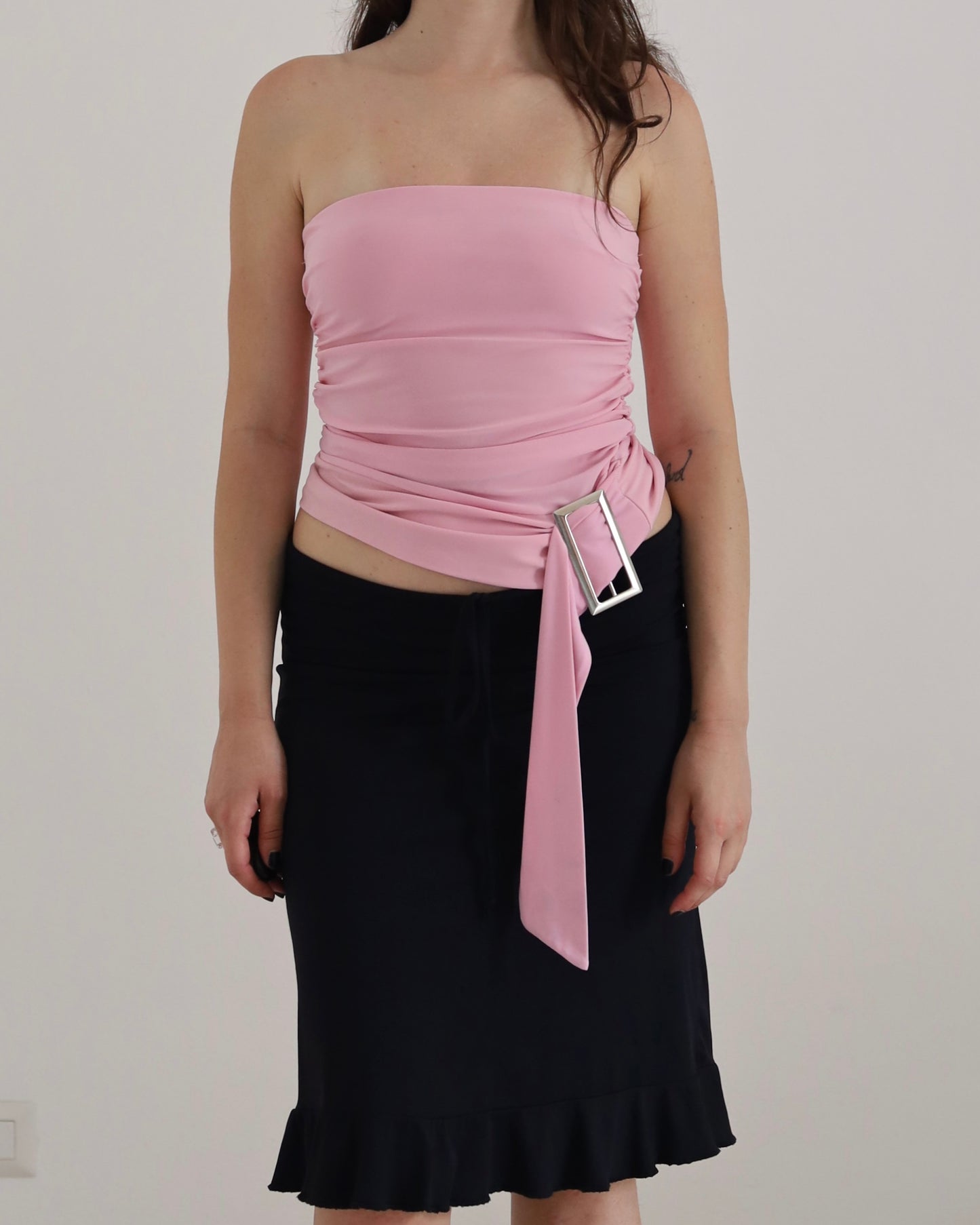 Y2k tube top with metal buckle