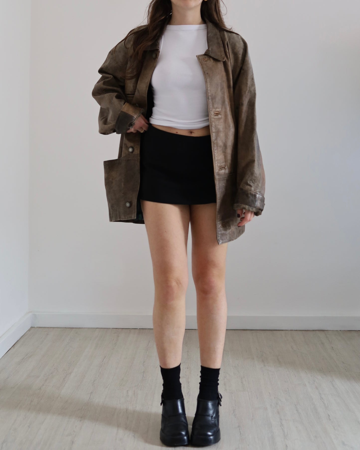 Brown distressed leather jacket