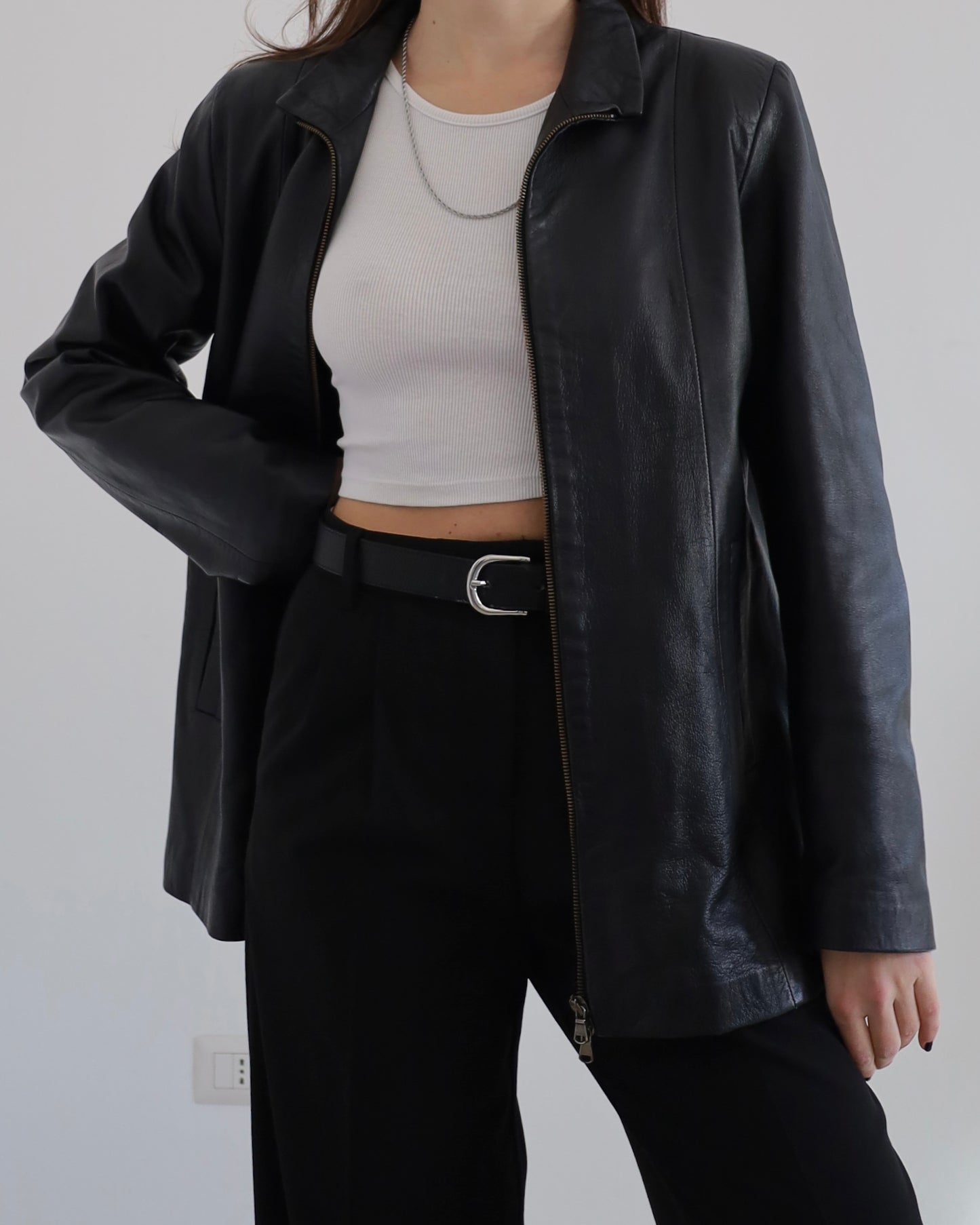 Veste en cuir à double zip