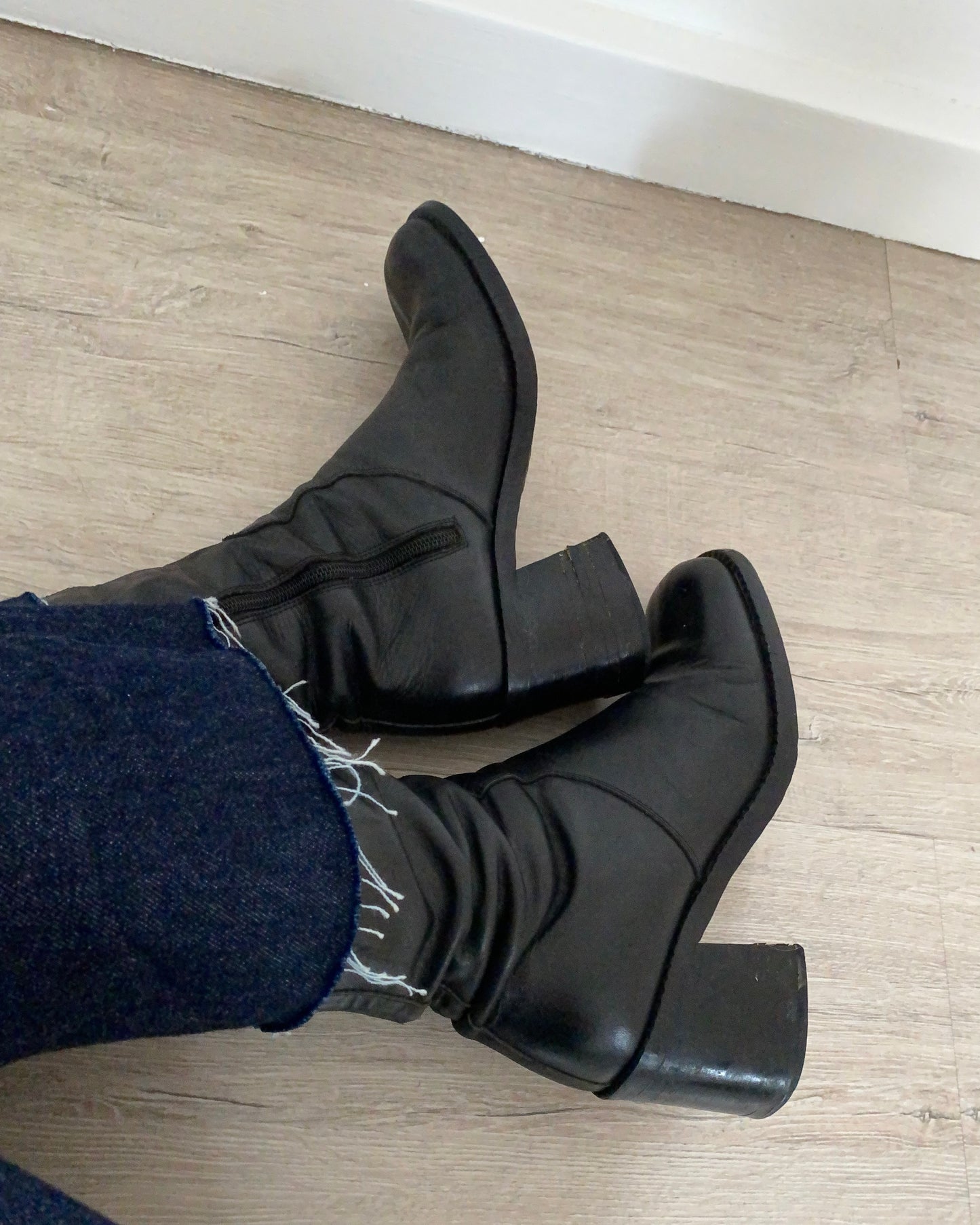 Square toe leather boots