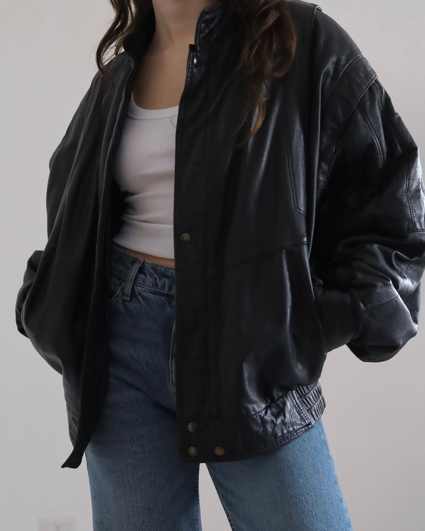 Leather bomber jacket