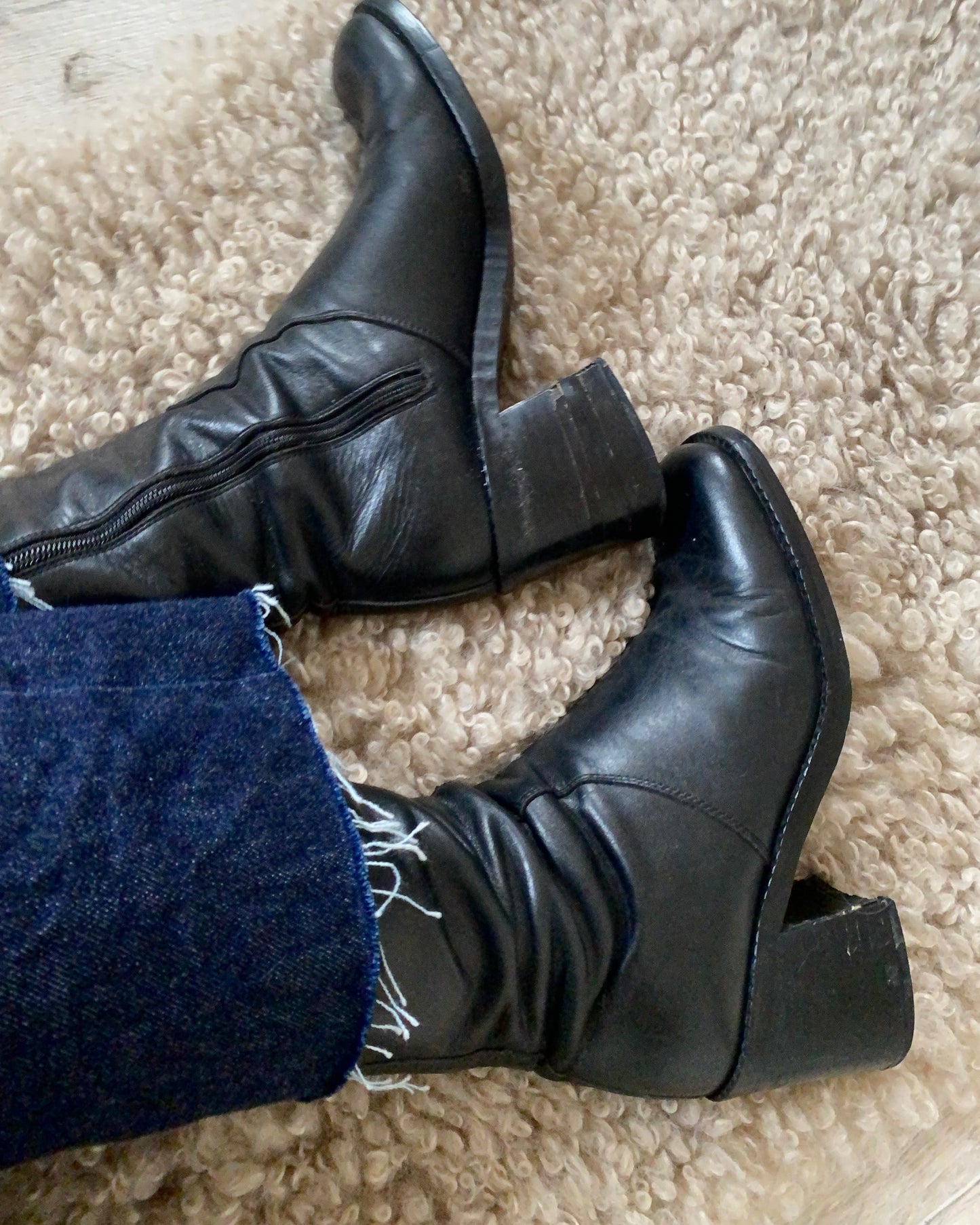 Square toe leather boots