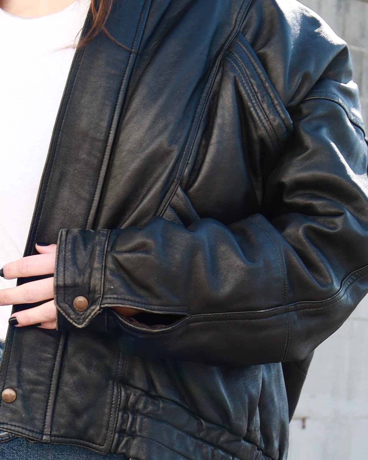 Blouson bomber en cuir noir