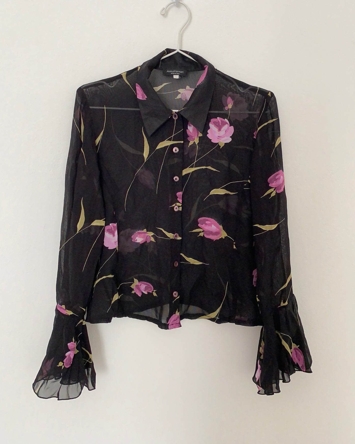 00s floral print sheer shirt