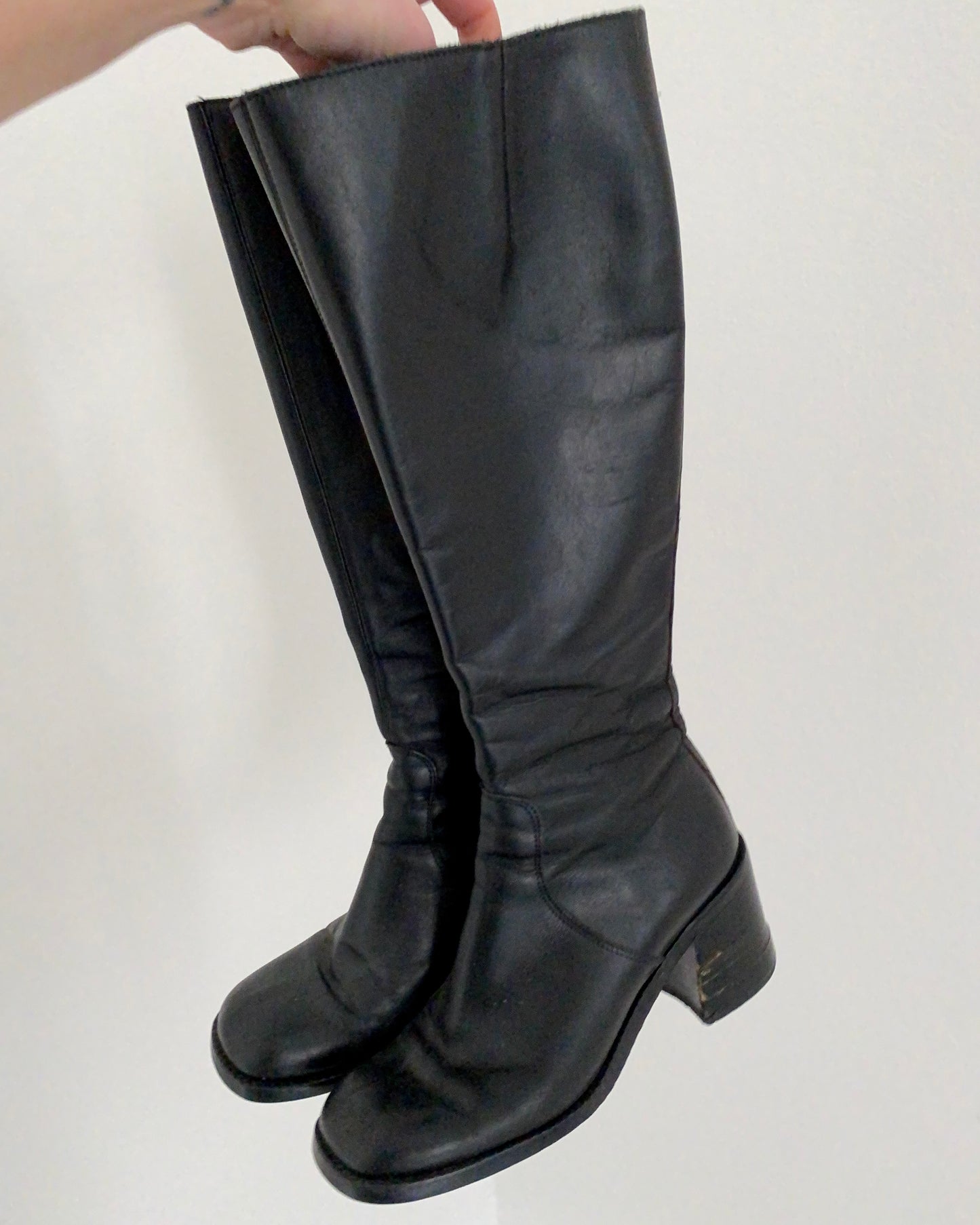 Square toe leather boots