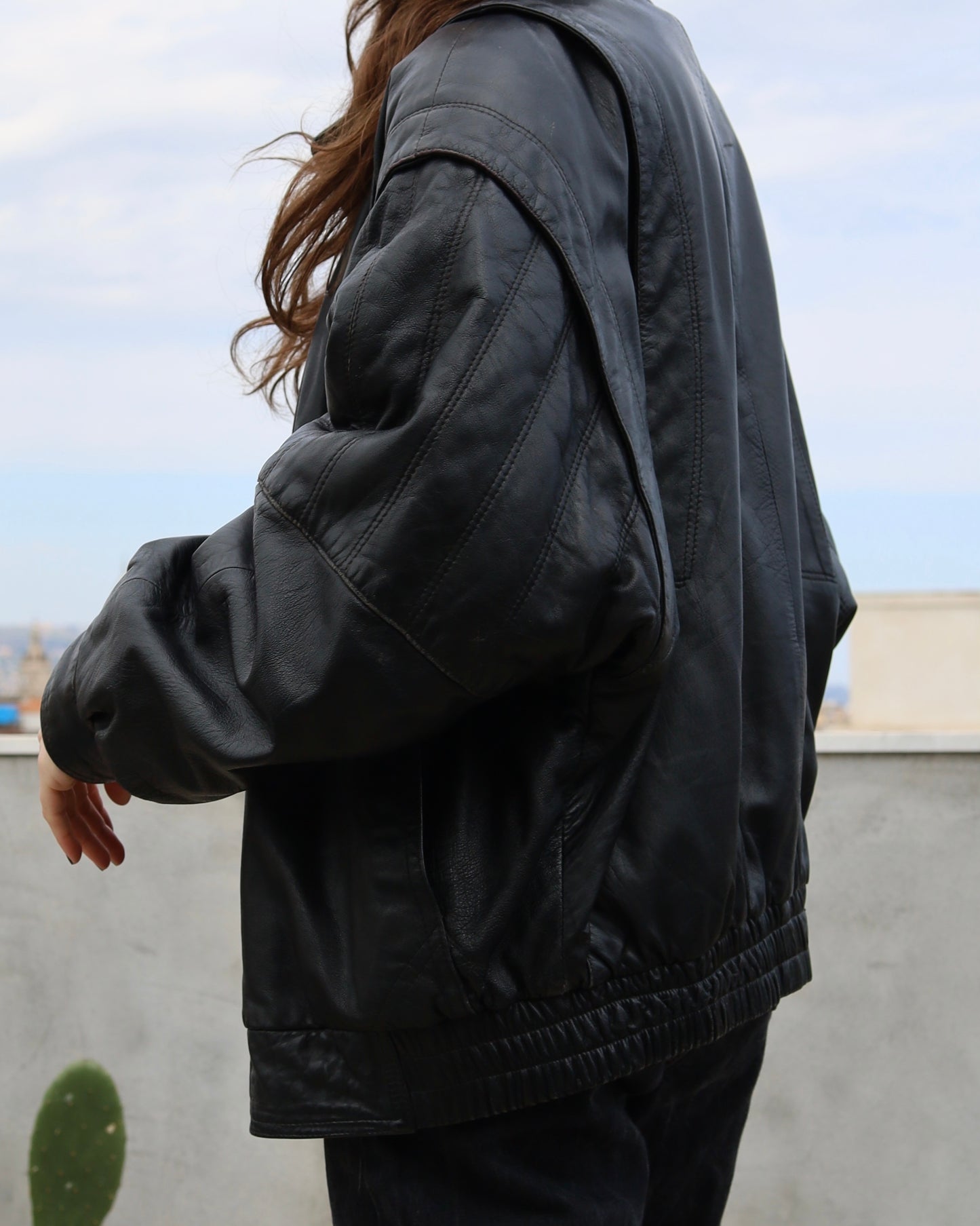 Leather bomber jacket