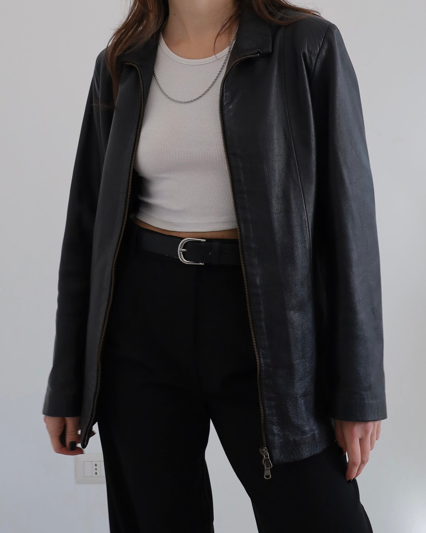 Veste en cuir à double zip