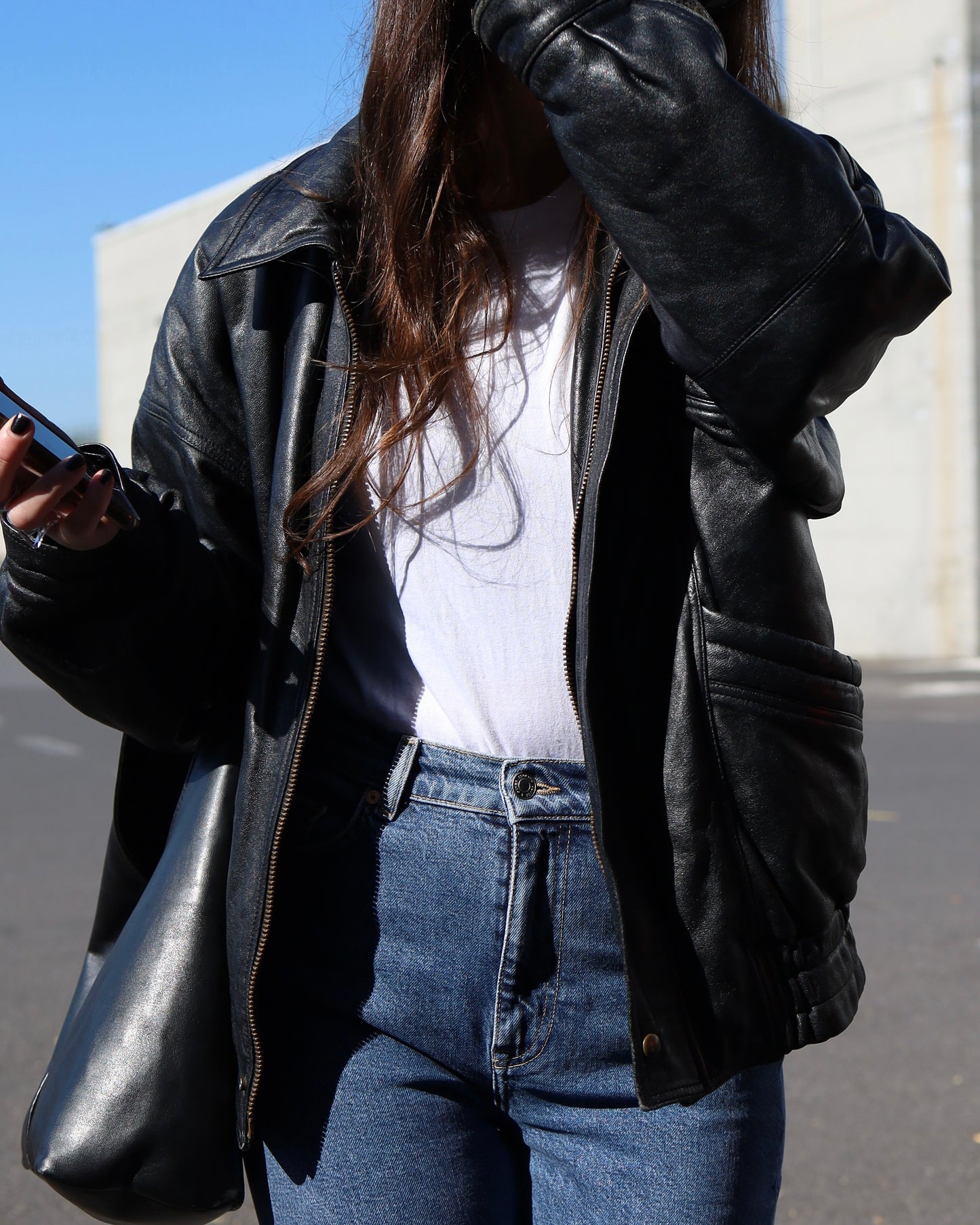 Blouson bomber en cuir noir