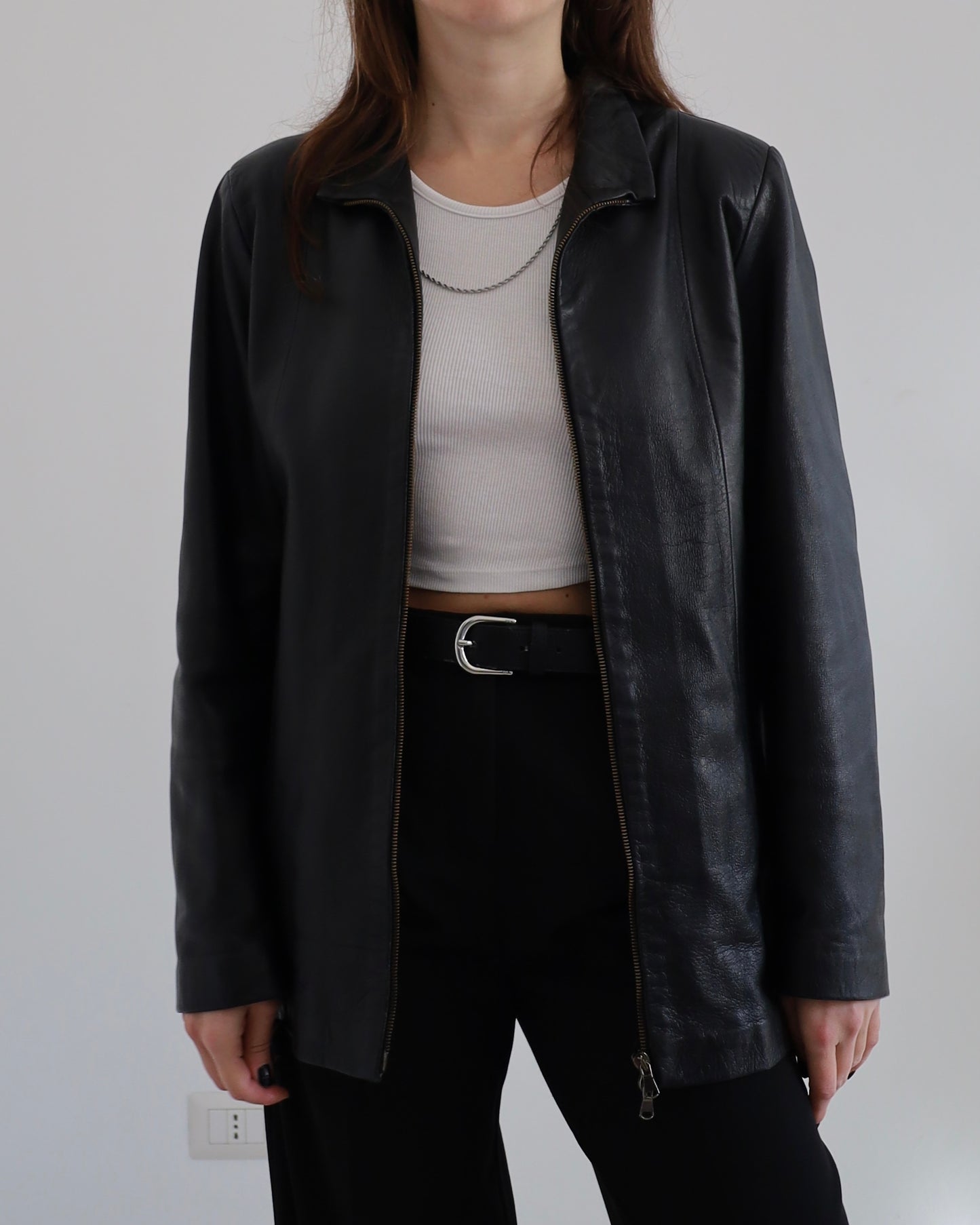 Double zip leather jacket