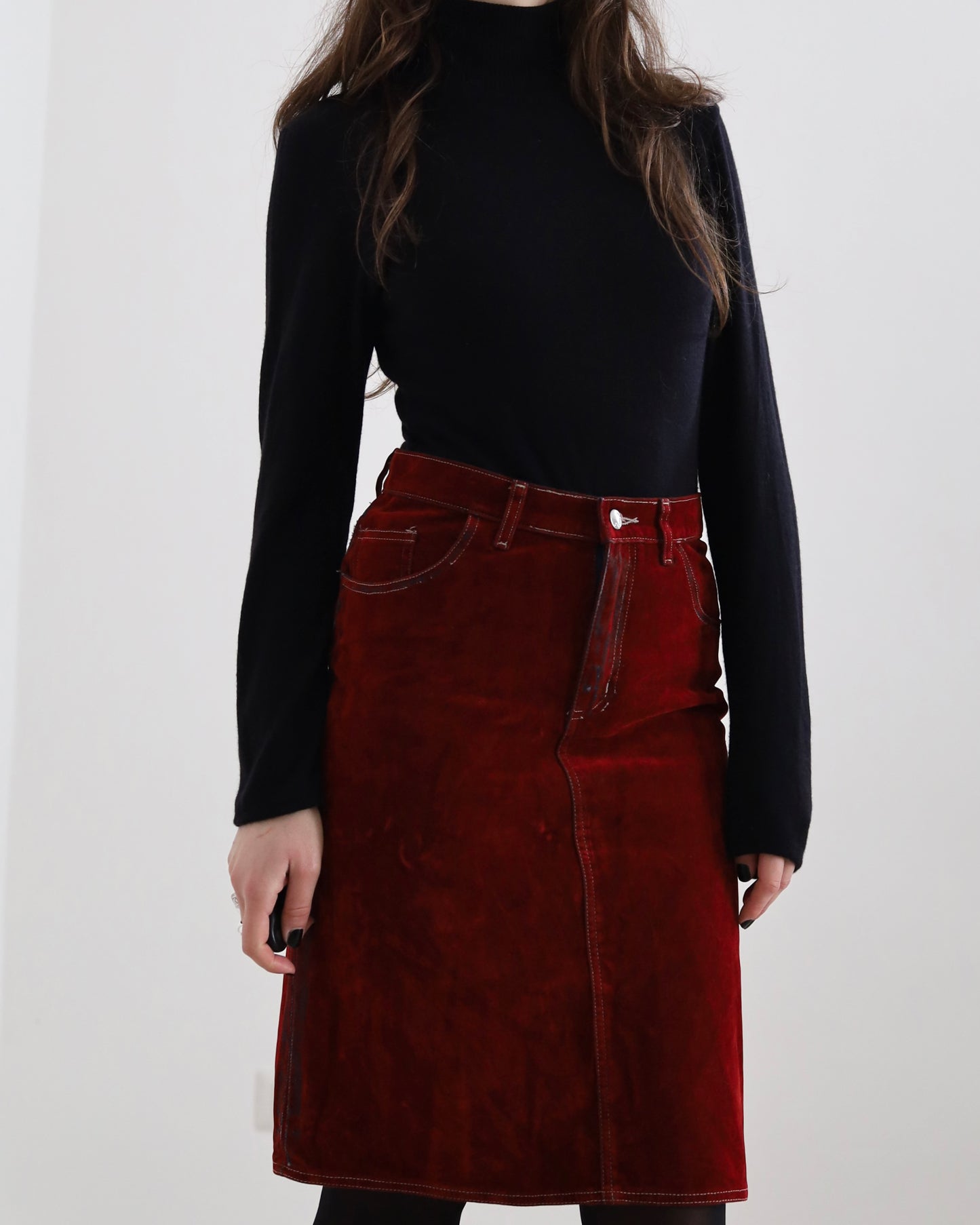 Y2k red midi skirt