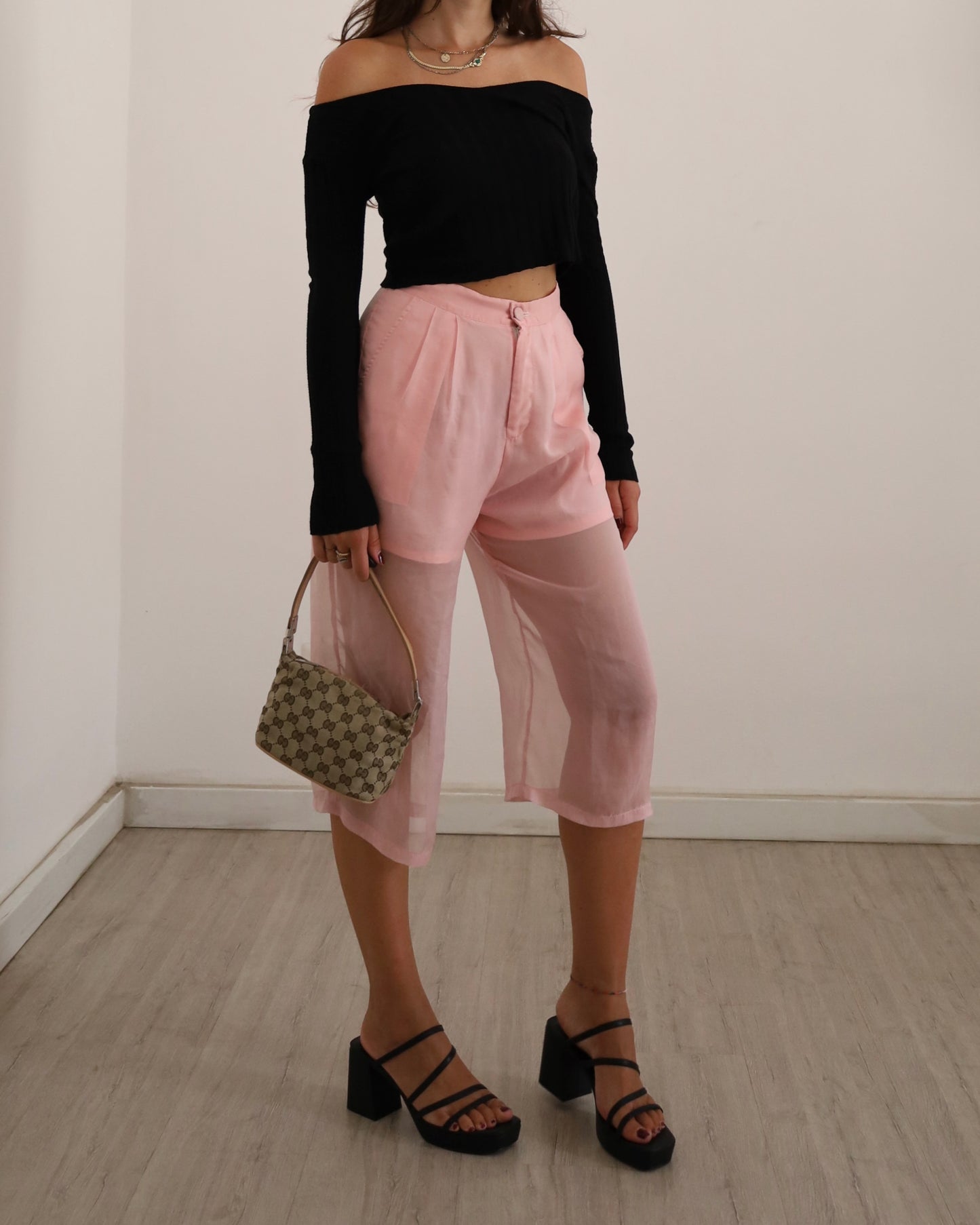 Baby pink mesh culottes