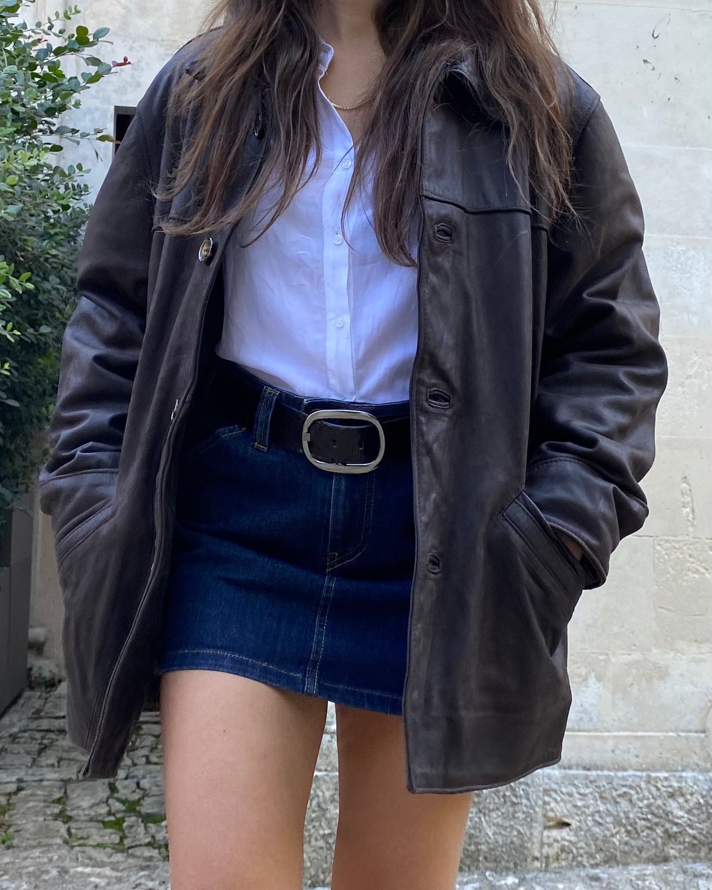 Veste en cuir marron vintage