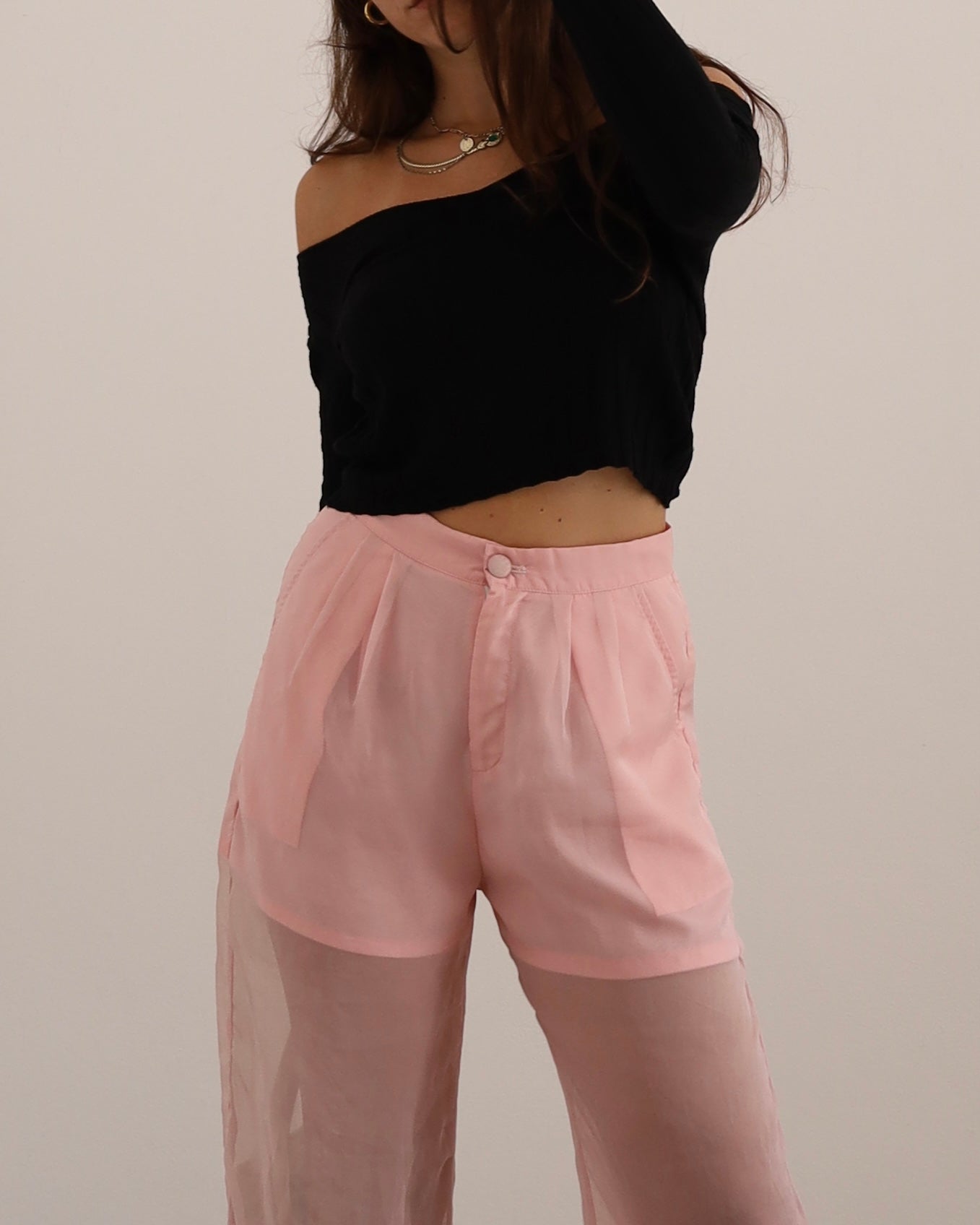 Baby pink mesh culottes