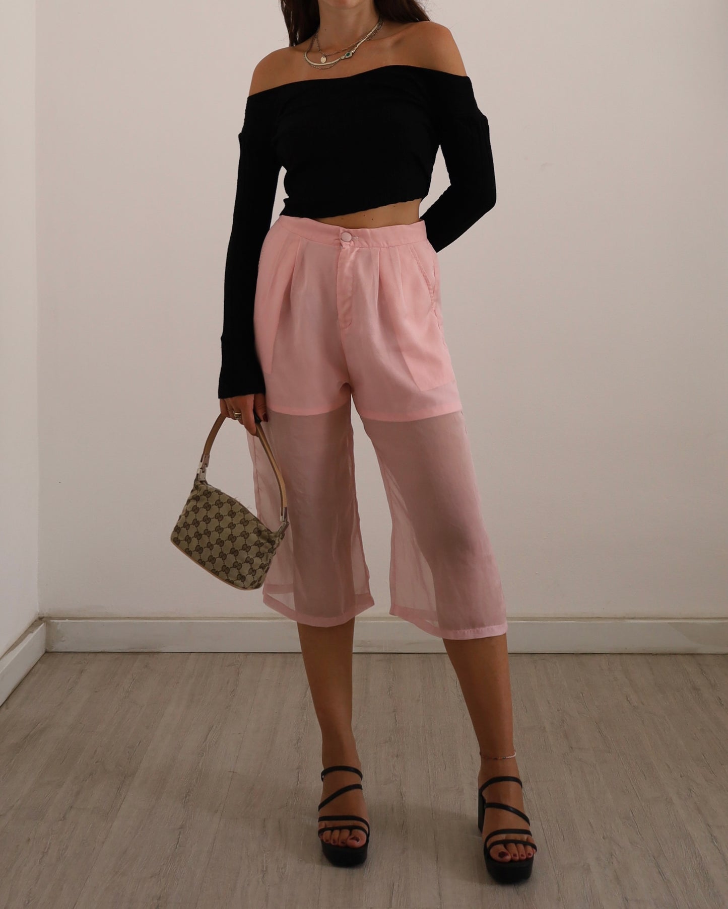 Baby pink mesh culottes