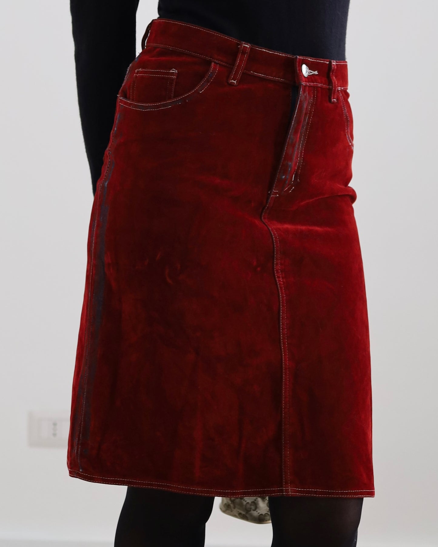 Y2k red midi skirt