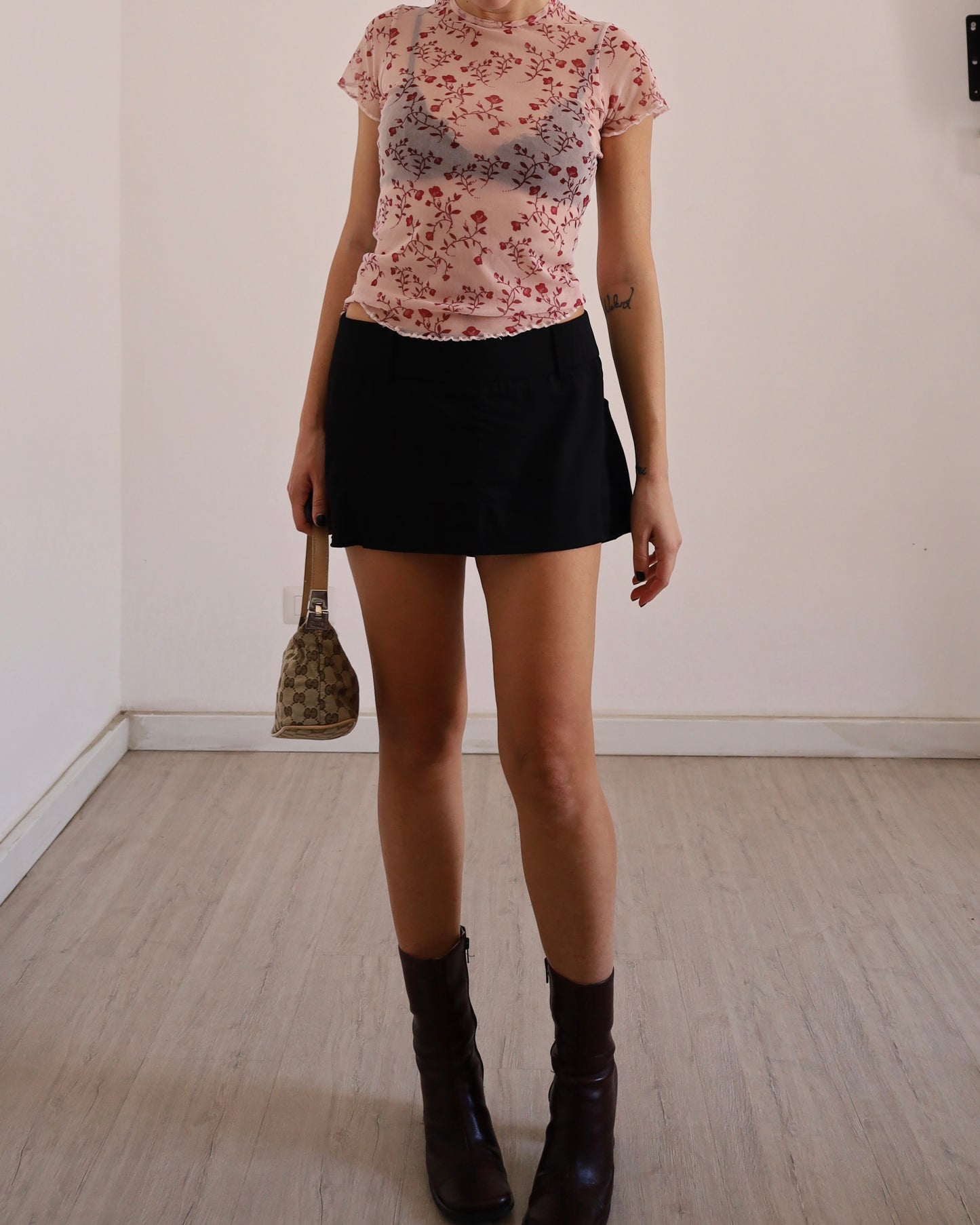 Micro mesh floral print top