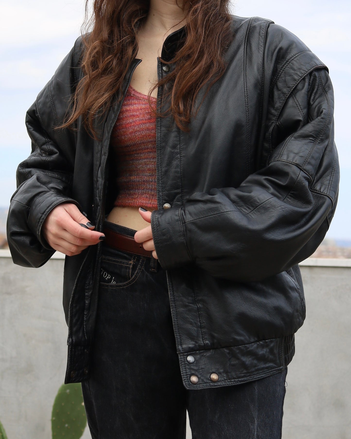 Leather bomber jacket