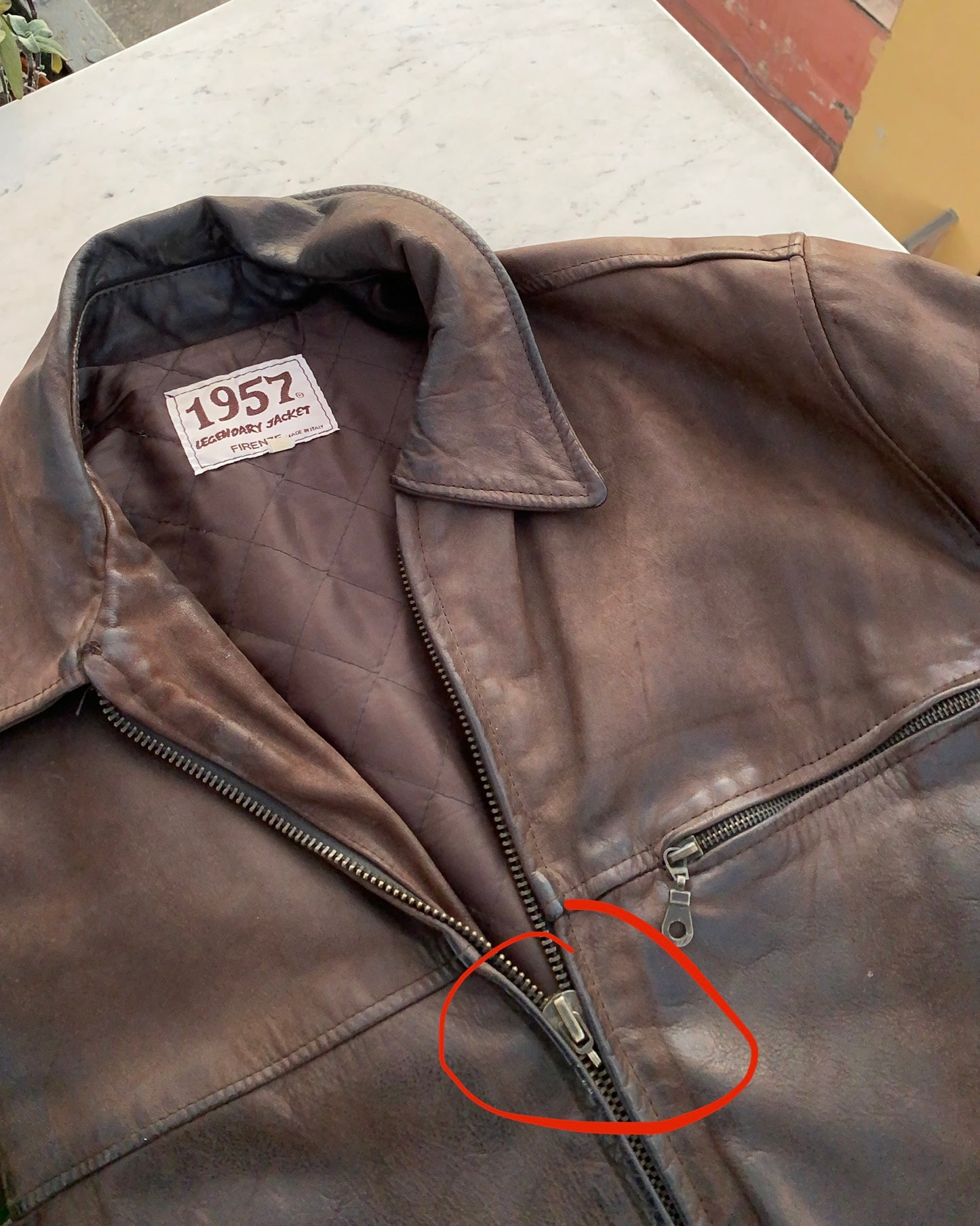 Brown distressed leather jacket