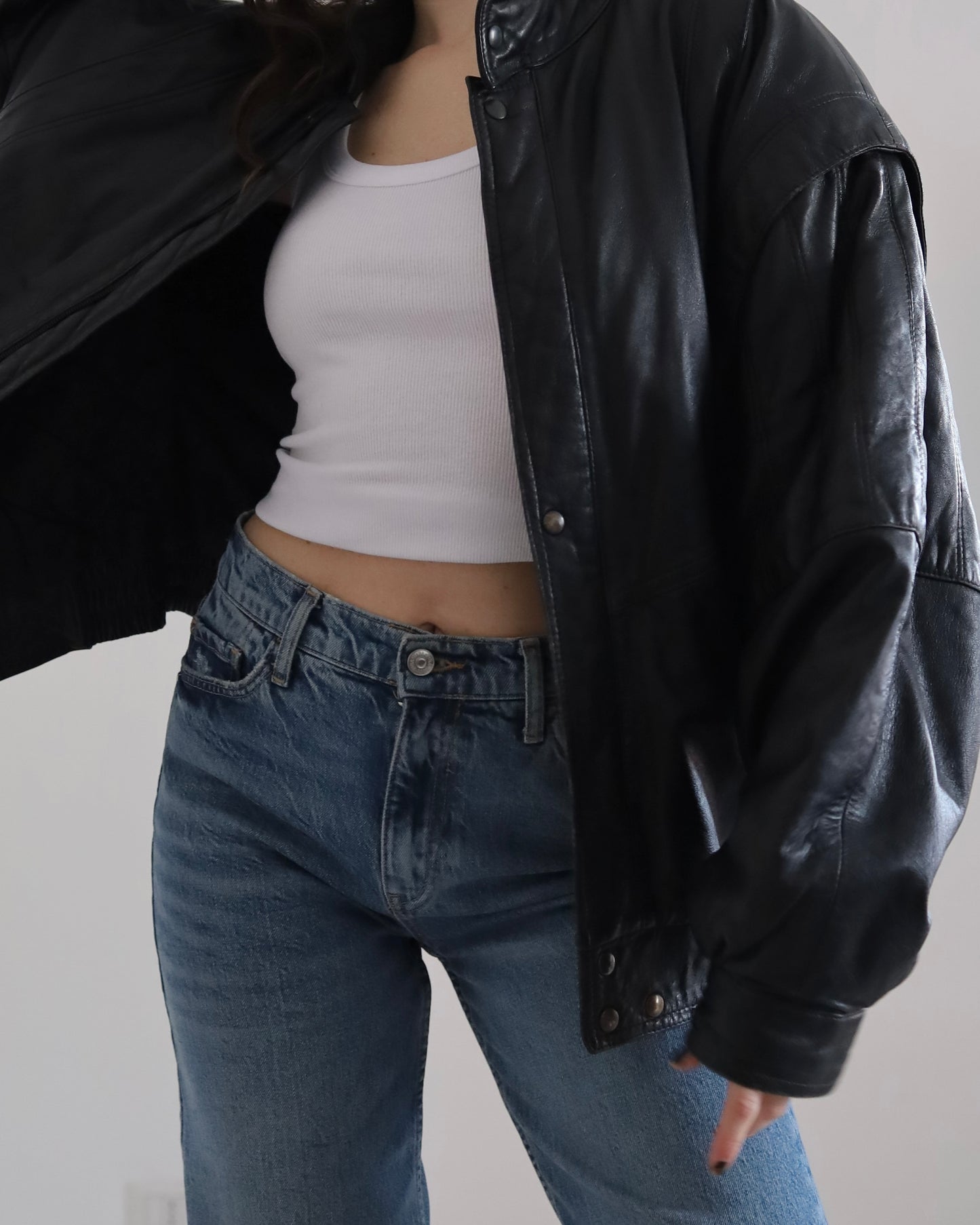 Leather bomber jacket