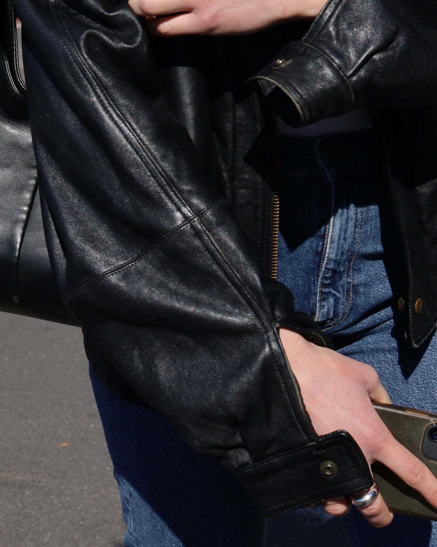 Blouson bomber en cuir noir