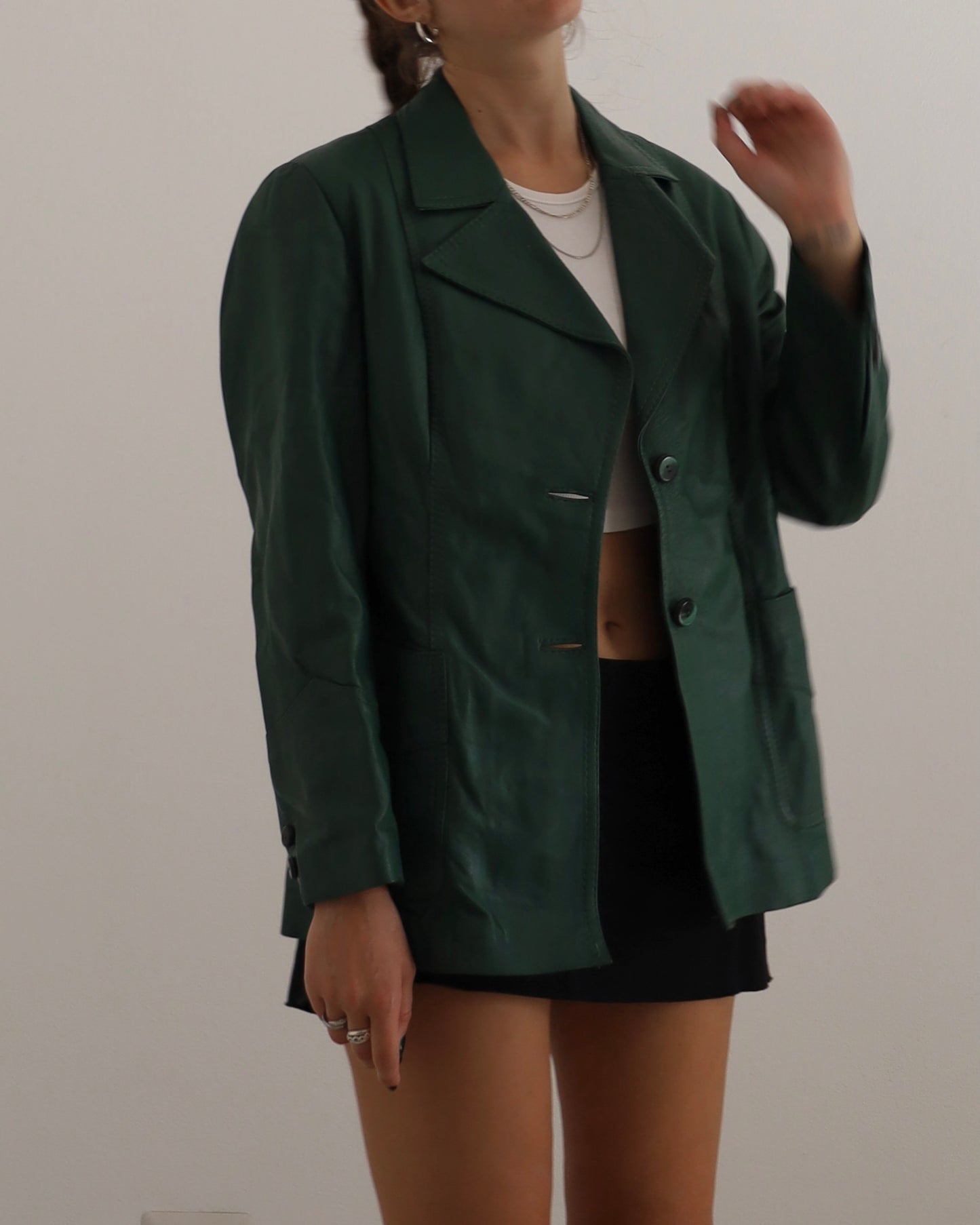 Green leather blazer