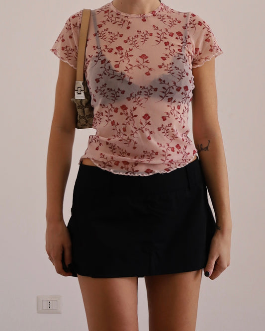 Micro mesh floral print top