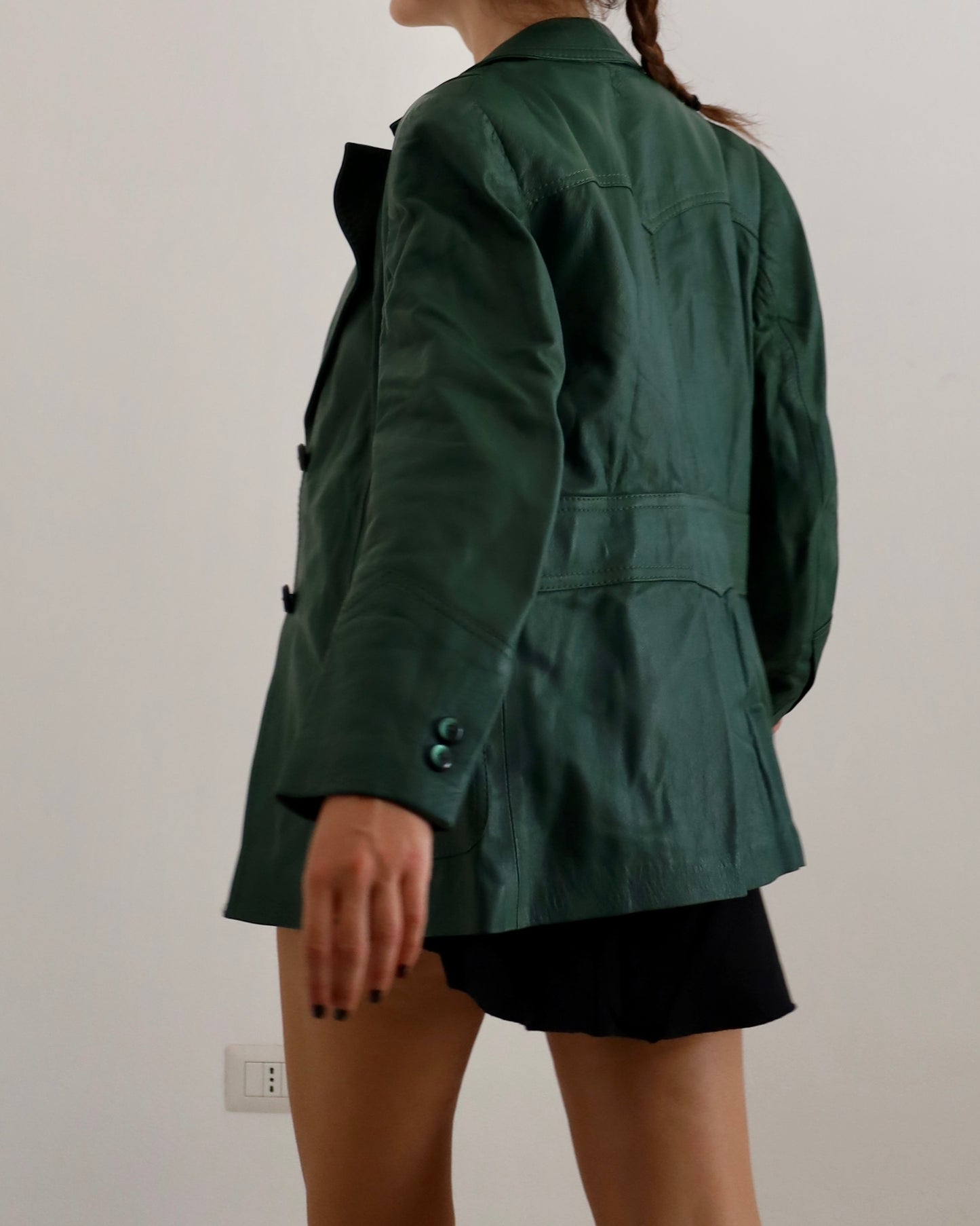 Green leather blazer