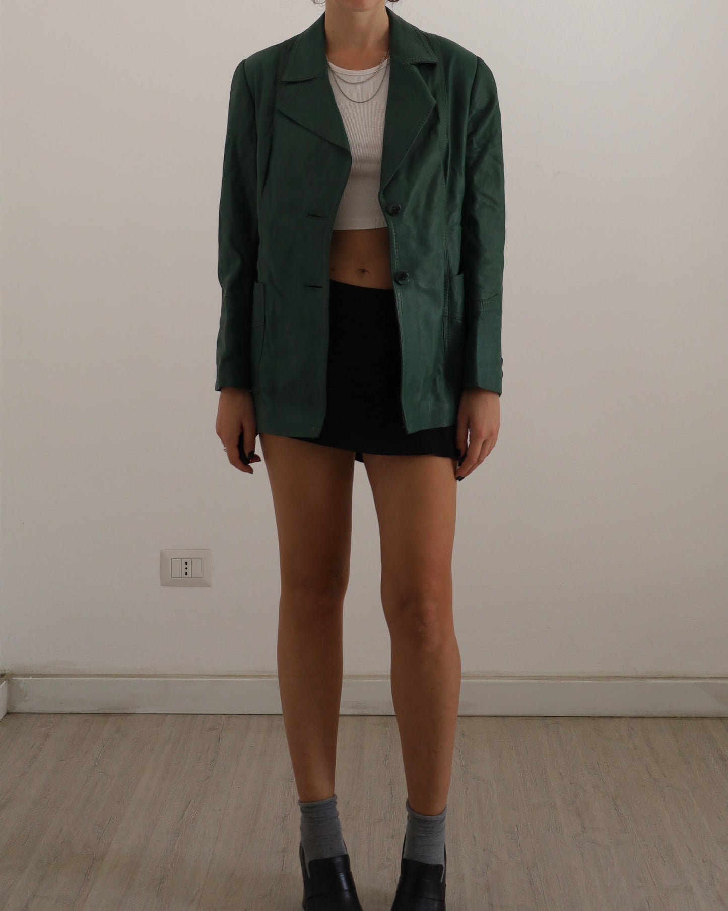 Green leather blazer