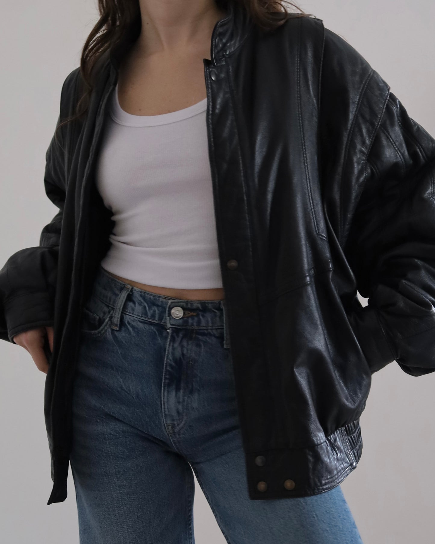 Leather bomber jacket